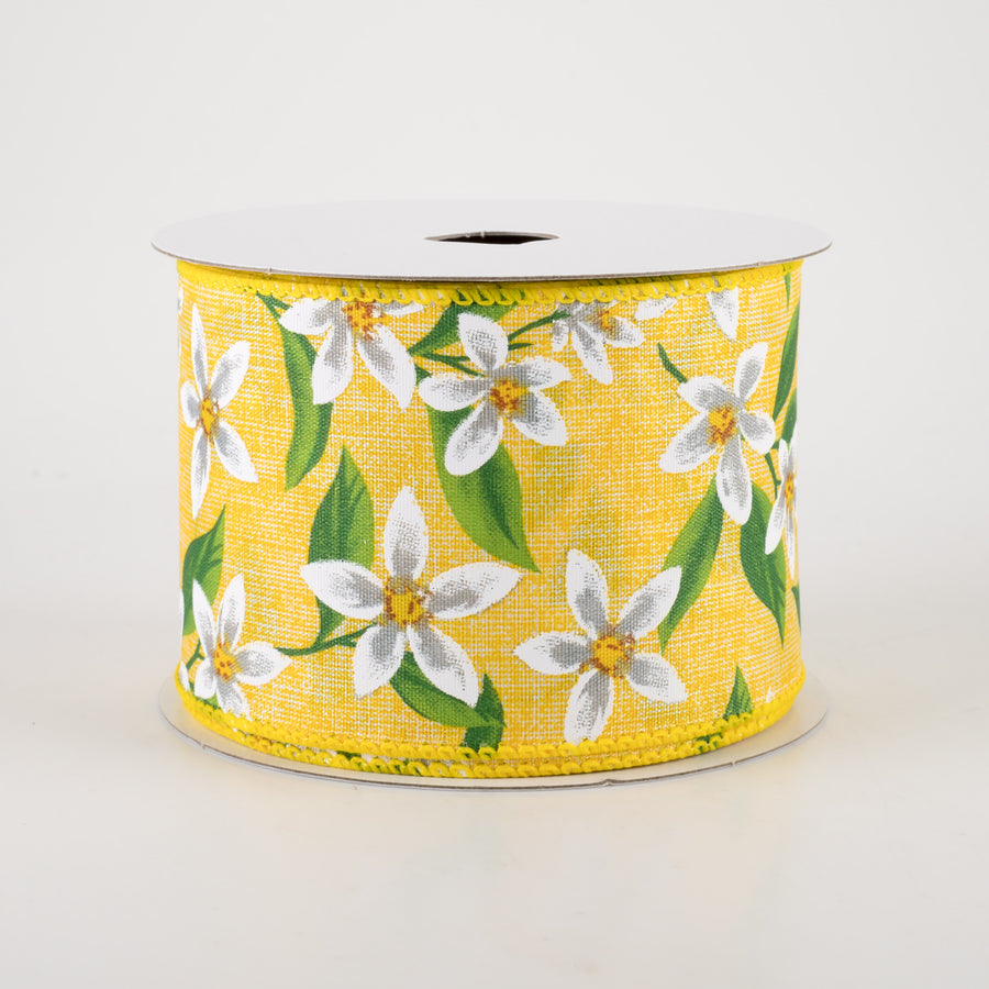 2.5" Linen Lemon Flower Ribbon: Yellow (10 Yards)