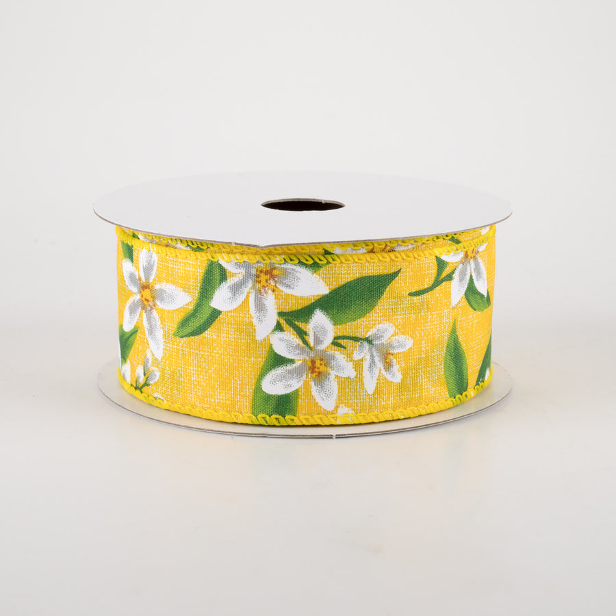 1.5" Linen Lemon Flower Ribbon: Yellow (10 Yards)