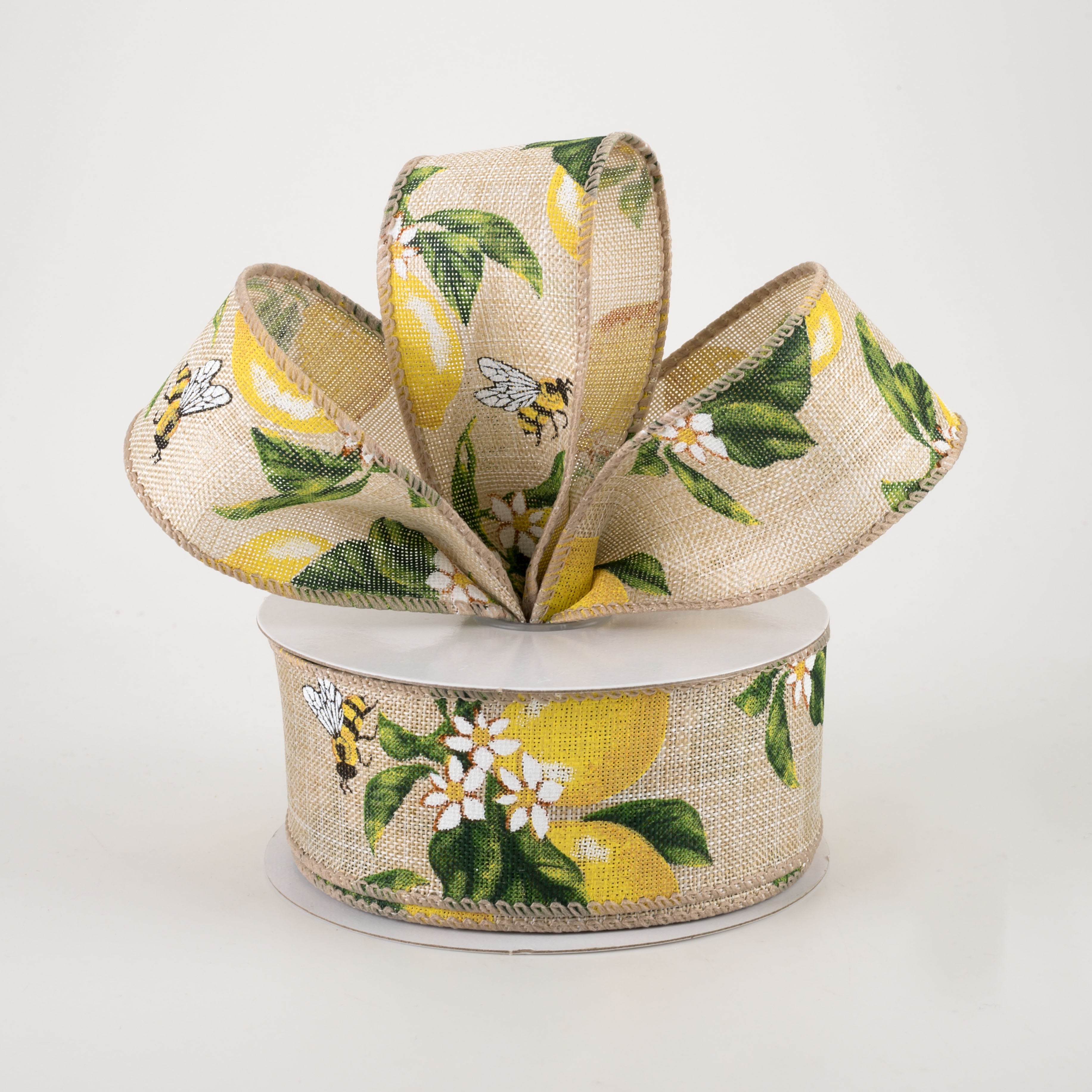 1.5" Linen Lemons & Bees Ribbon: Natural (10 Yards) Lifestyle Photo