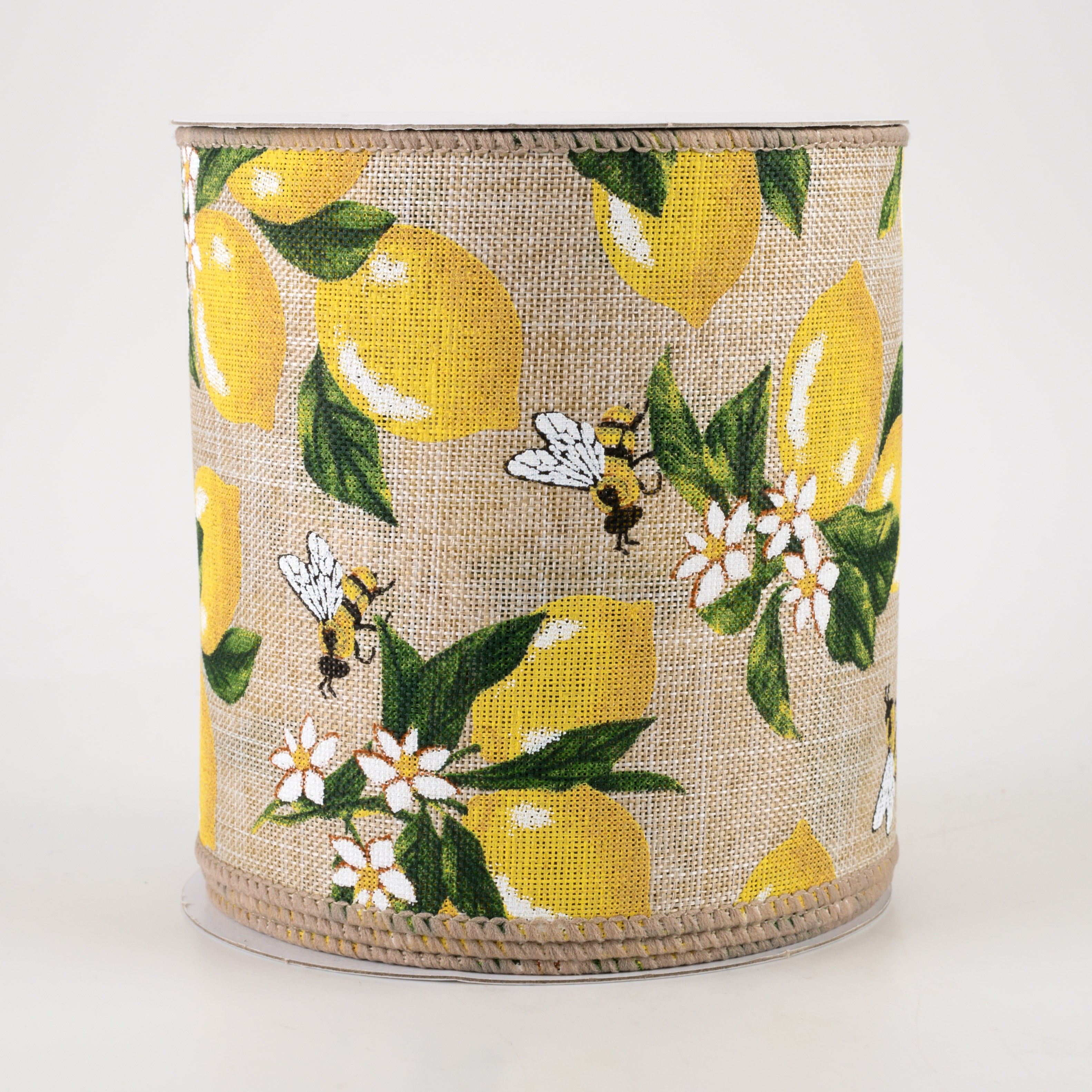 4" Linen Lemons & Bees Ribbon: Natural (10 Yards)