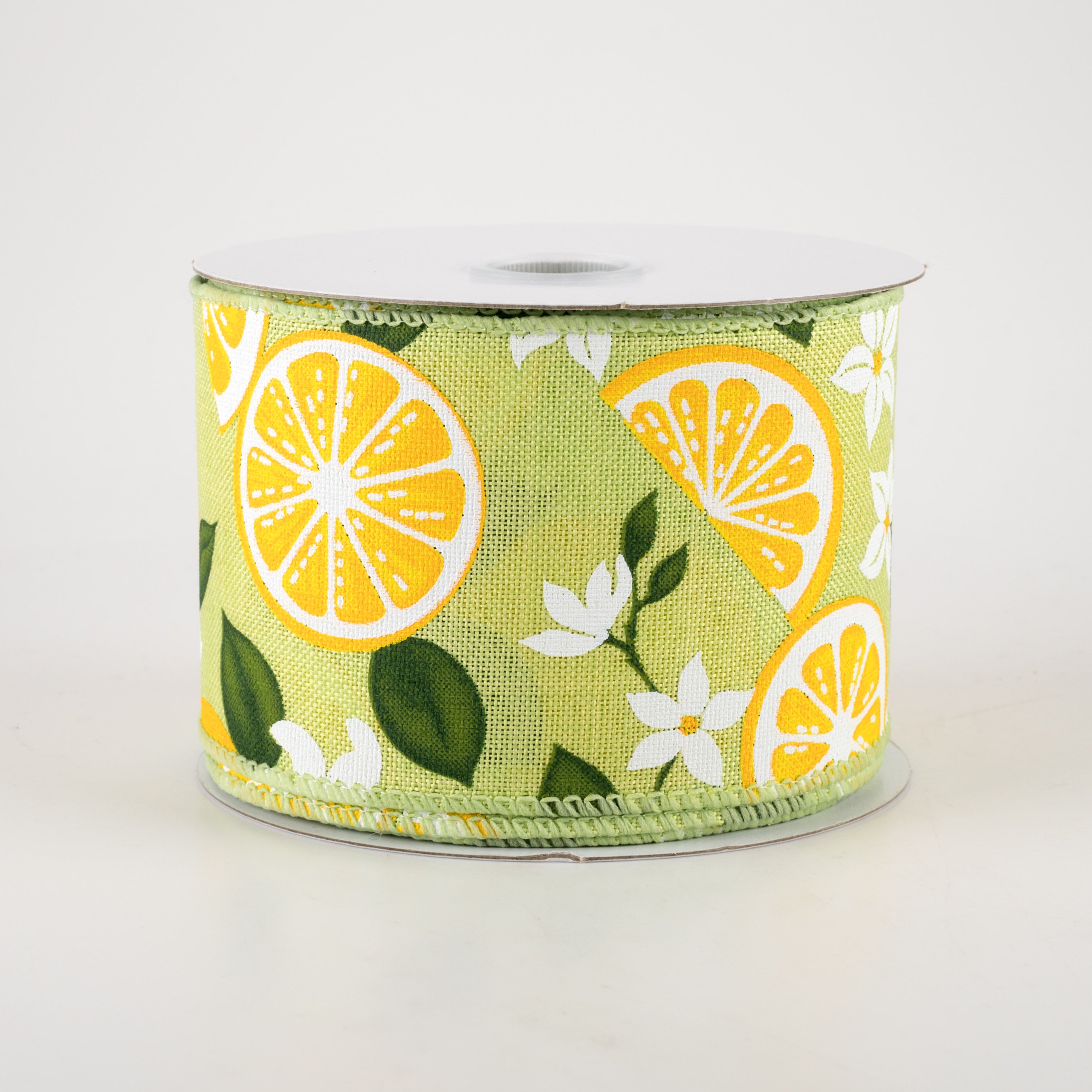 2.5" Linen Lemons & Flowers Ribbon: Lime Green (10 Yards) Item Number: 41237-40-09