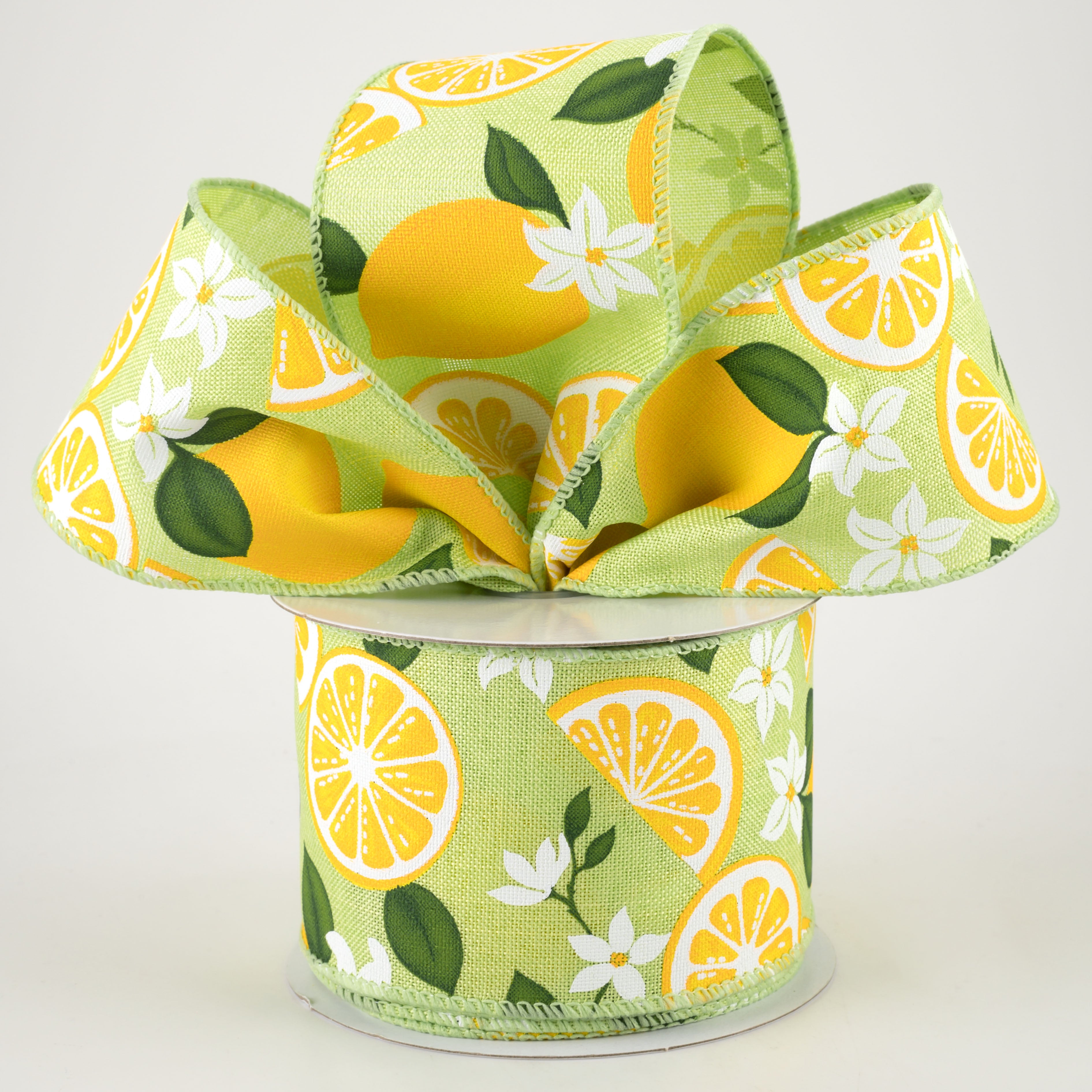 2.5" Linen Lemons & Flowers Ribbon: Lime Green (10 Yards) Lifestyle Photo