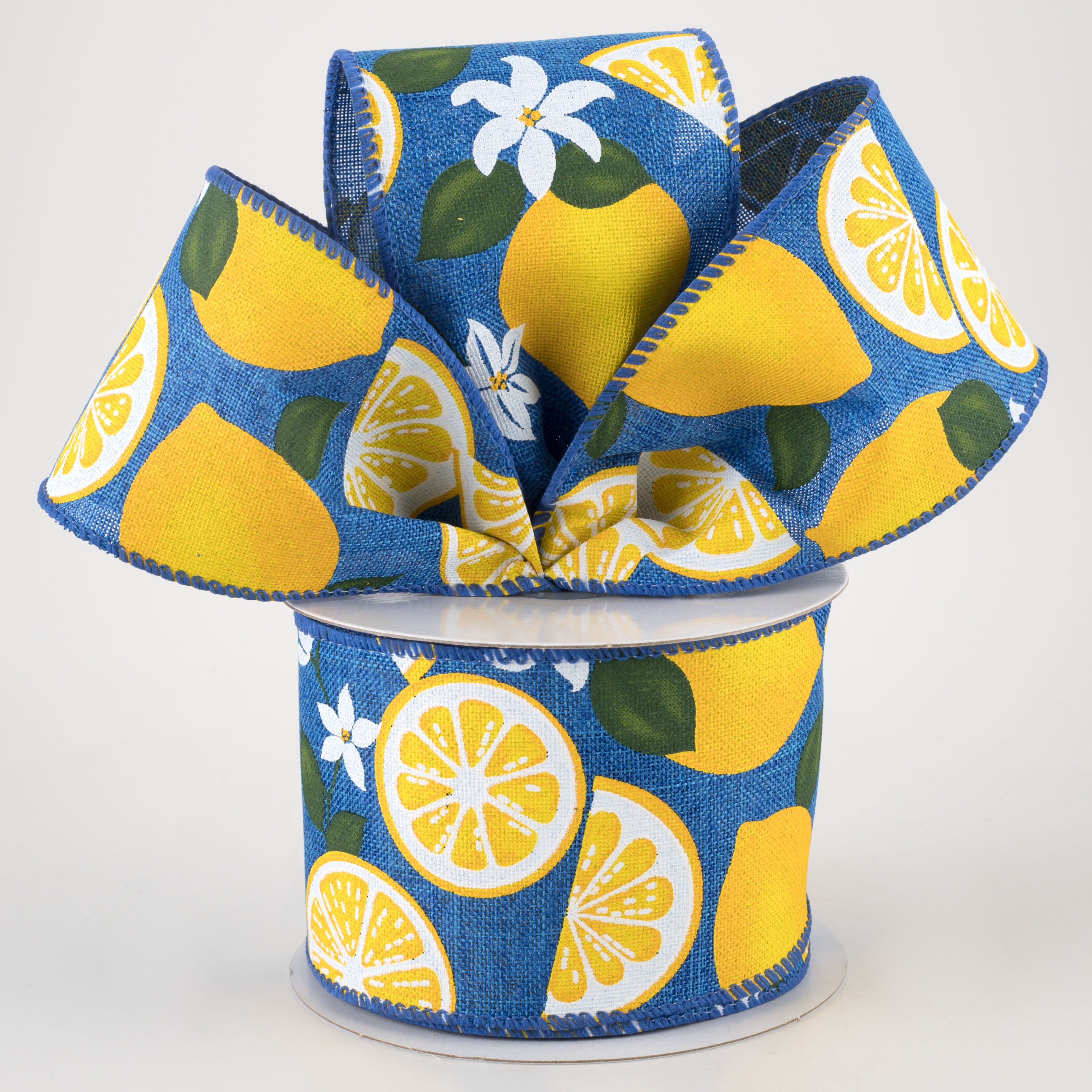2.5" Linen Lemons & Flowers Ribbon: Royal Blue (10 Yards) Lifestyle Photo