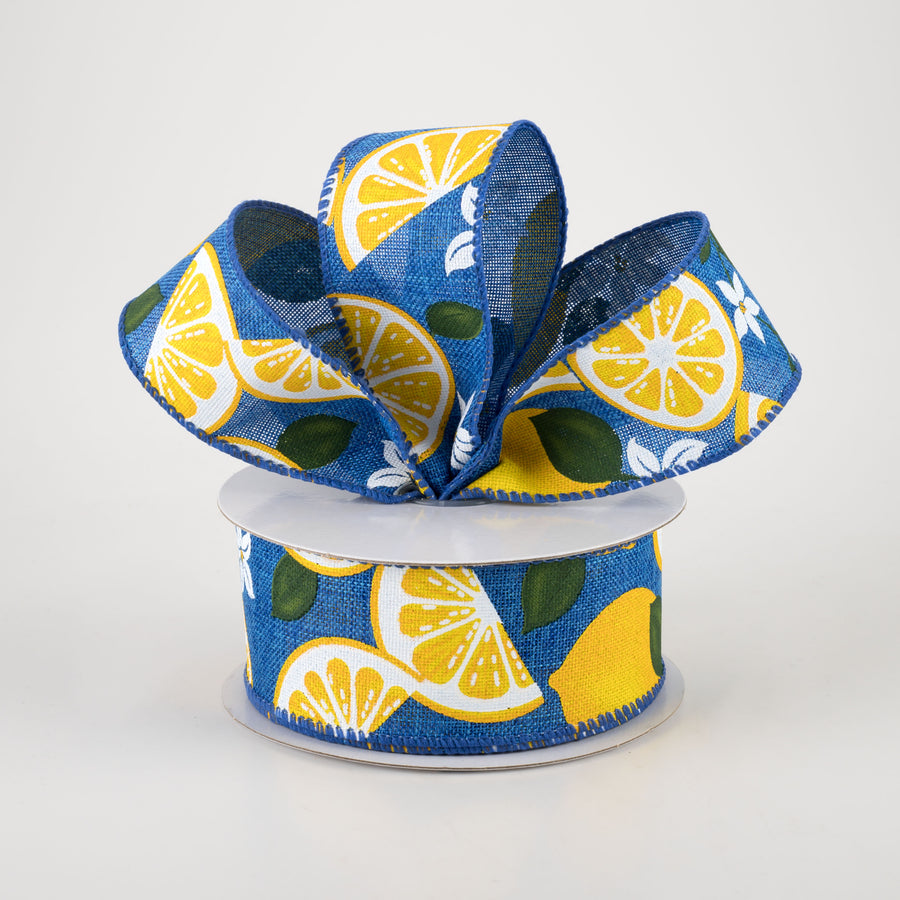 1.5" Linen Lemons & Flowers Ribbon: Royal Blue (10 Yards) Lifestyle Photo