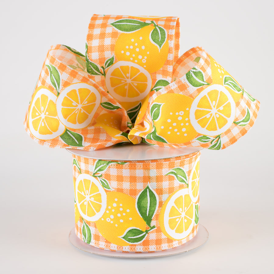 2.5" Linen Lemons Gingham Ribbon: Orange & White (10 Yards) Lifestyle Photo