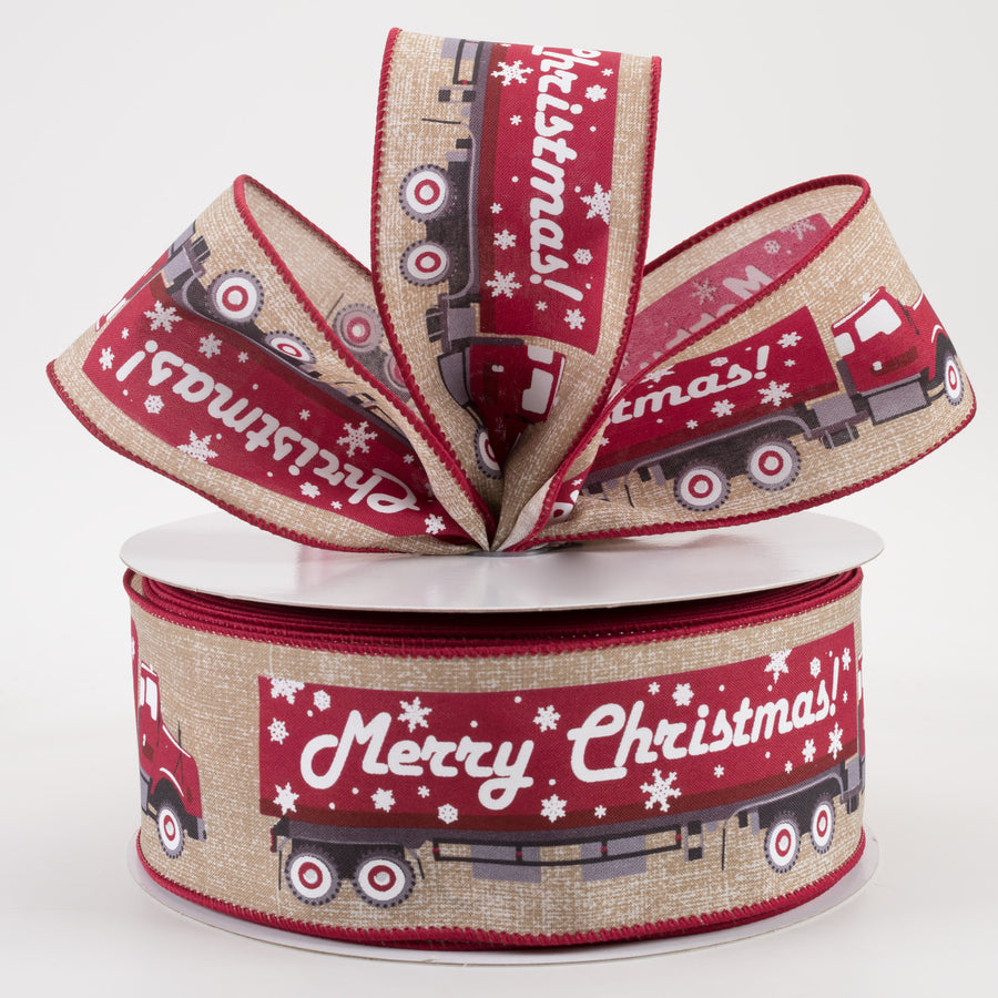 2.5" Linen Merry Christmas Cargo Ribbon: Natural (50 Yards) Lifestyle Photo