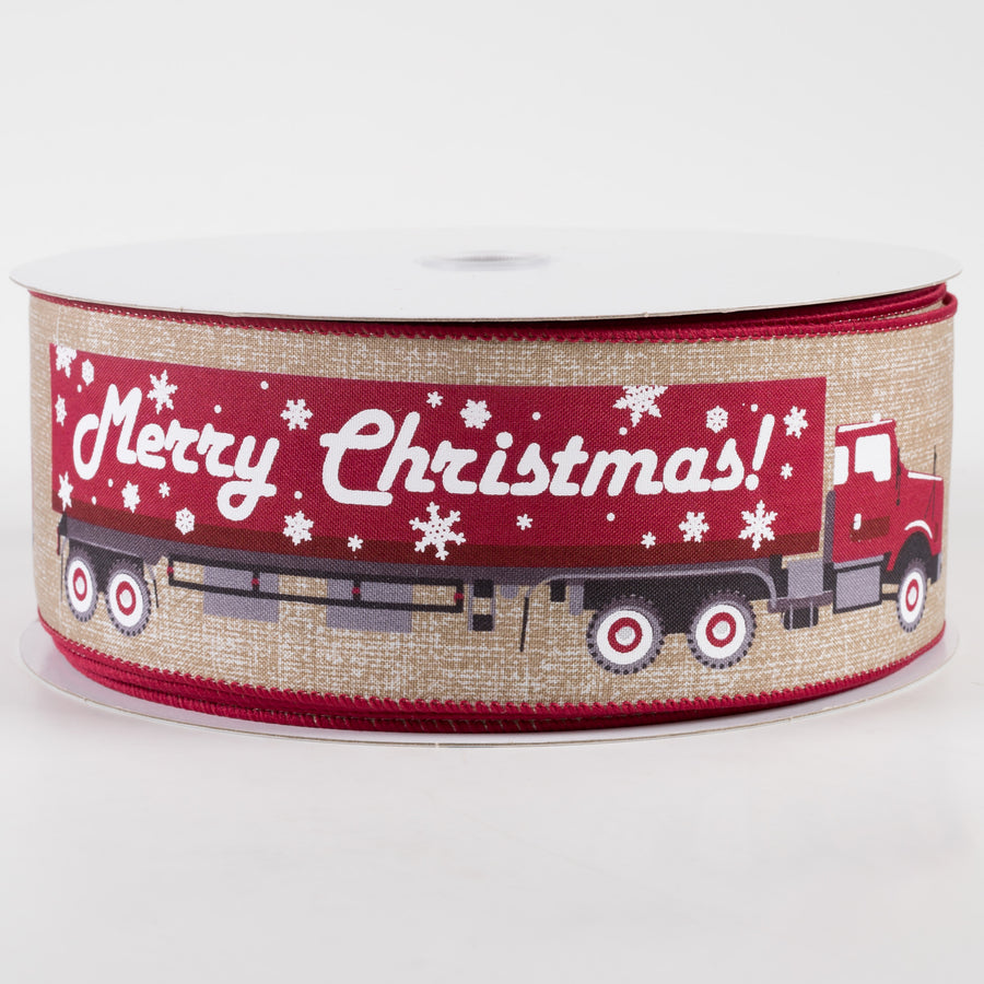 2.5" Linen Merry Christmas Cargo Ribbon: Natural (50 Yards)