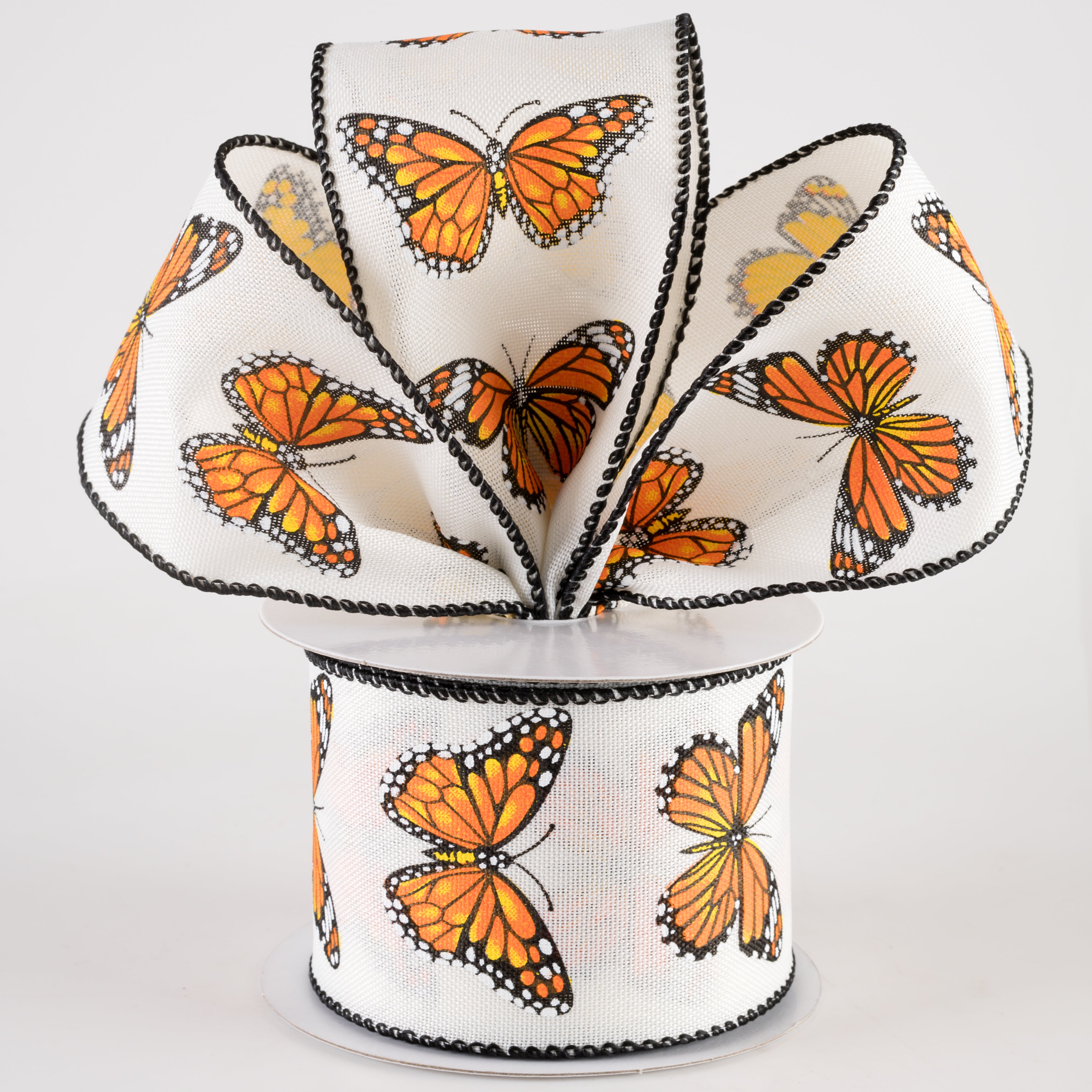 2.5" Linen Monarch Butterfly Ribbon: Ivory (10 Yards) Lifestyle Photo
