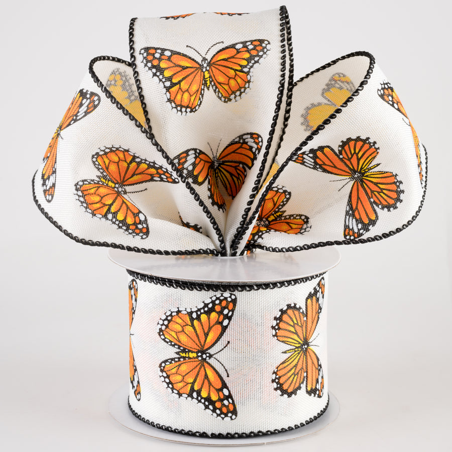 2.5" Linen Monarch Butterfly Ribbon: Ivory (10 Yards) Lifestyle Photo