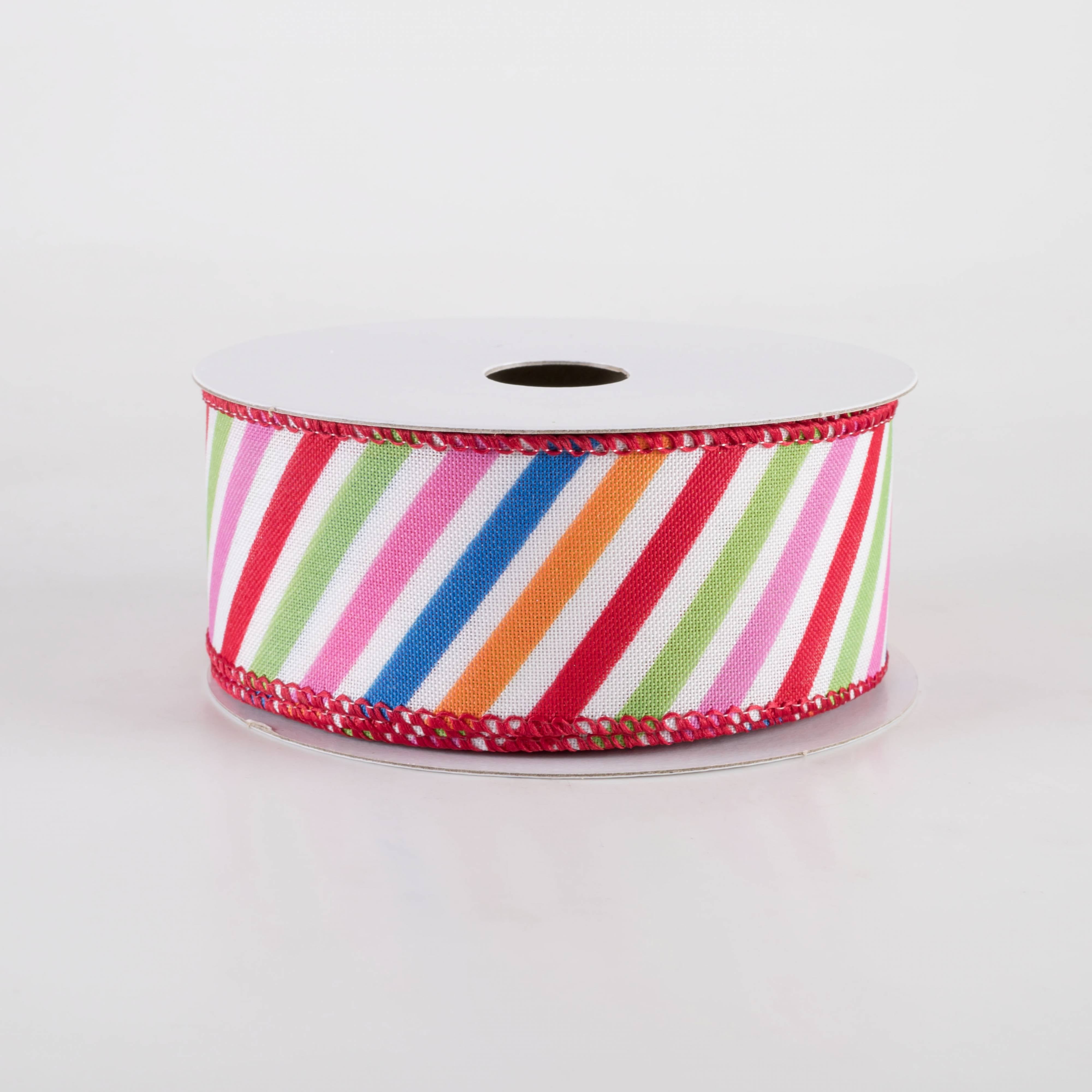 1.5" Linen Multicolor Candy Diagonal Stripe Ribbon (10 Yards) Item Number: 71405-09-25
