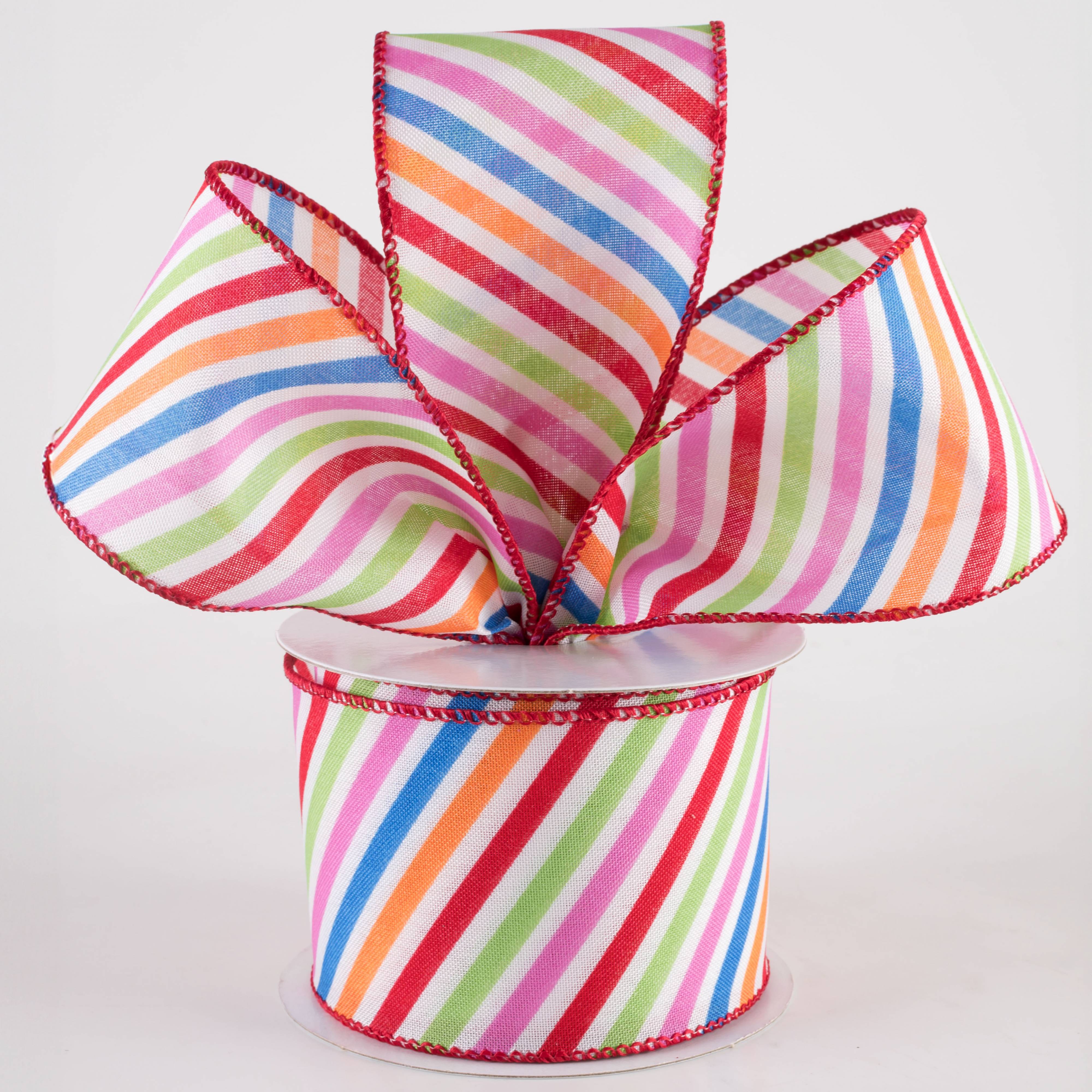 2.5" Linen Multicolor Candy Diagonal Stripe Ribbon (10 Yards) Lifestyle Photo