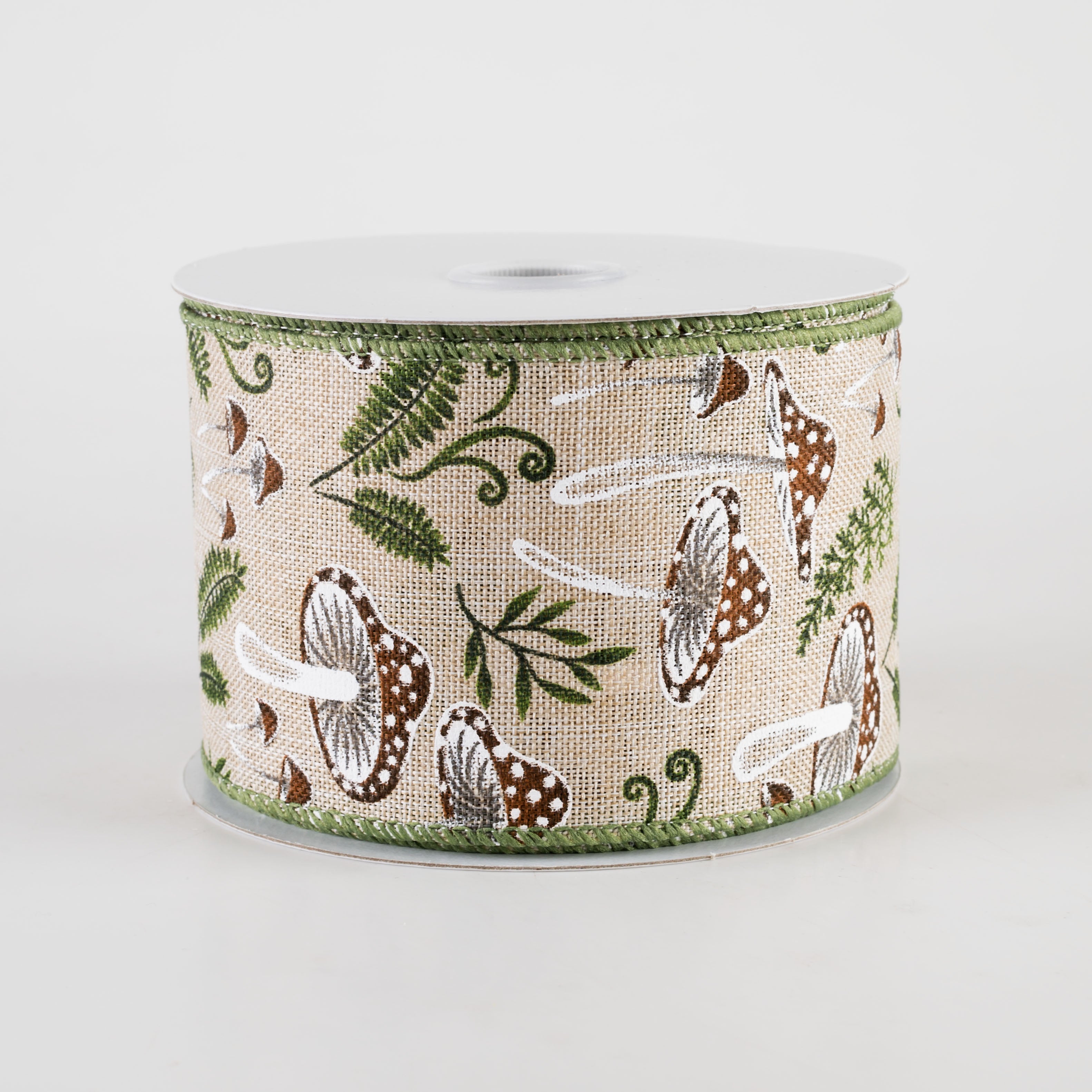 2.5" Linen Mushrooms & Ferns Ribbon (10 Yards)