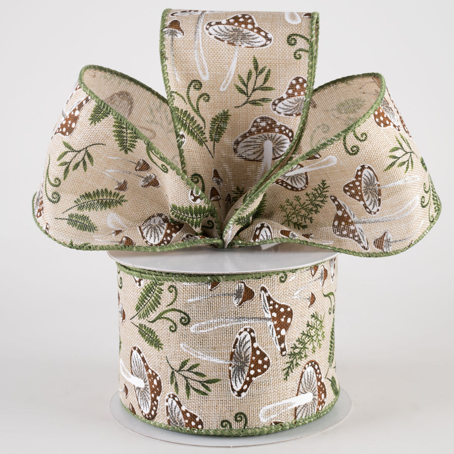 2.5" Linen Mushrooms & Ferns Ribbon (10 Yards) Lifestyle Photo