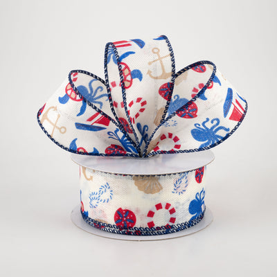 1.5" Linen Nautical Ribbon: Blue & Red (10 Yards) Lifestyle Photo