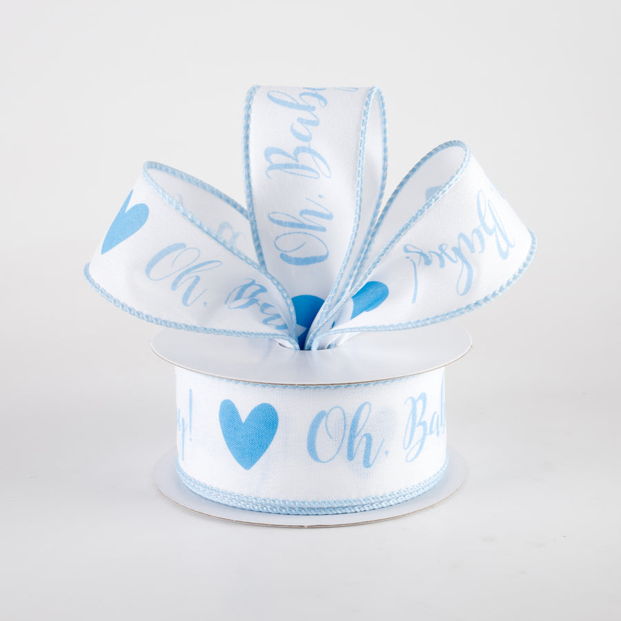 1.5" Linen Oh, Baby! Heart Ribbon: White & Light Blue (10 Yards) Lifestyle Photo