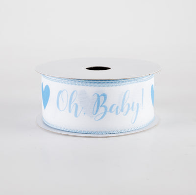 1.5" Linen Oh, Baby! Heart Ribbon: White & Light Blue (10 Yards)