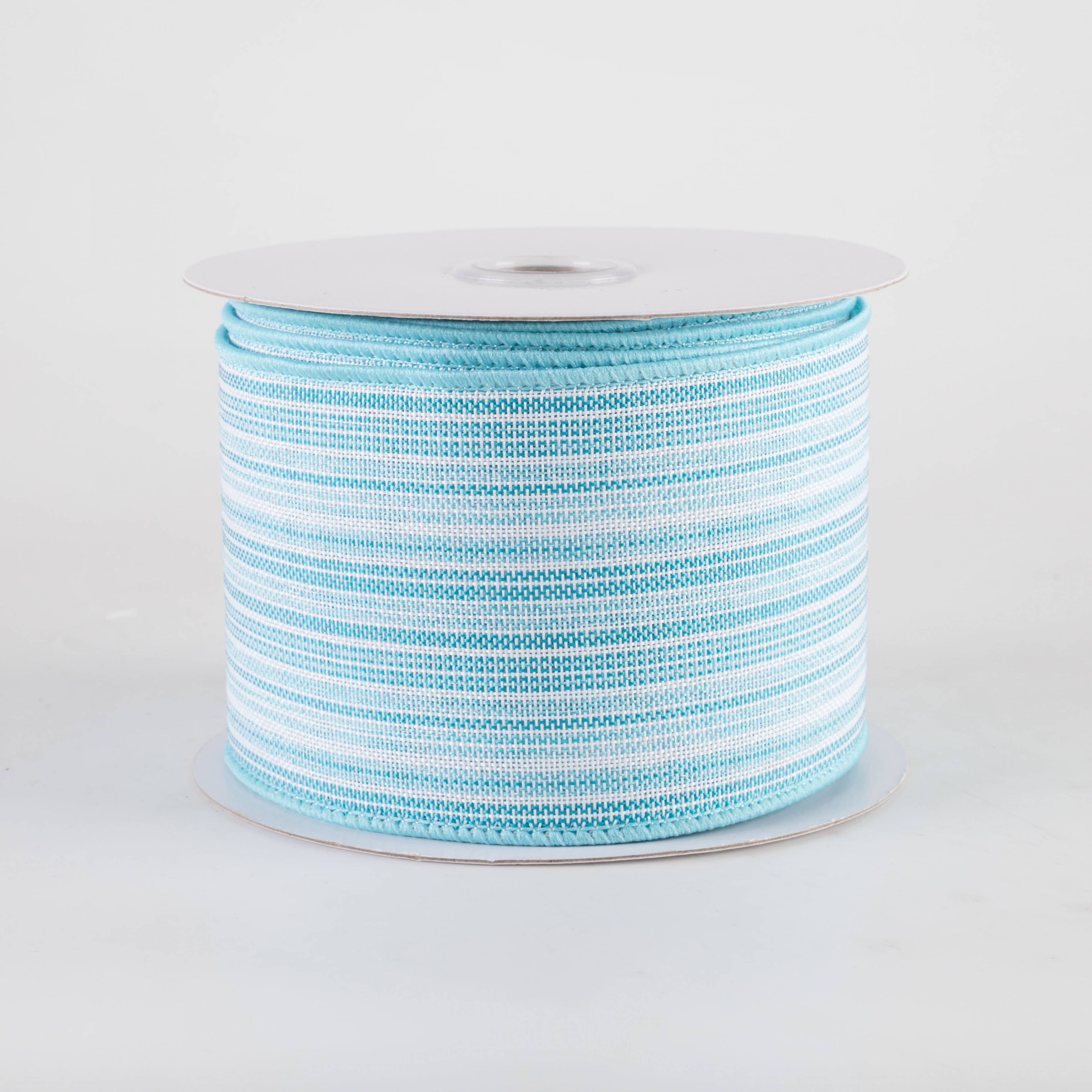 2.5" Linen Ombre Tweed Stripes Ribbon: Turquoise & White (10 Yards) Item Number: 78467-40-39