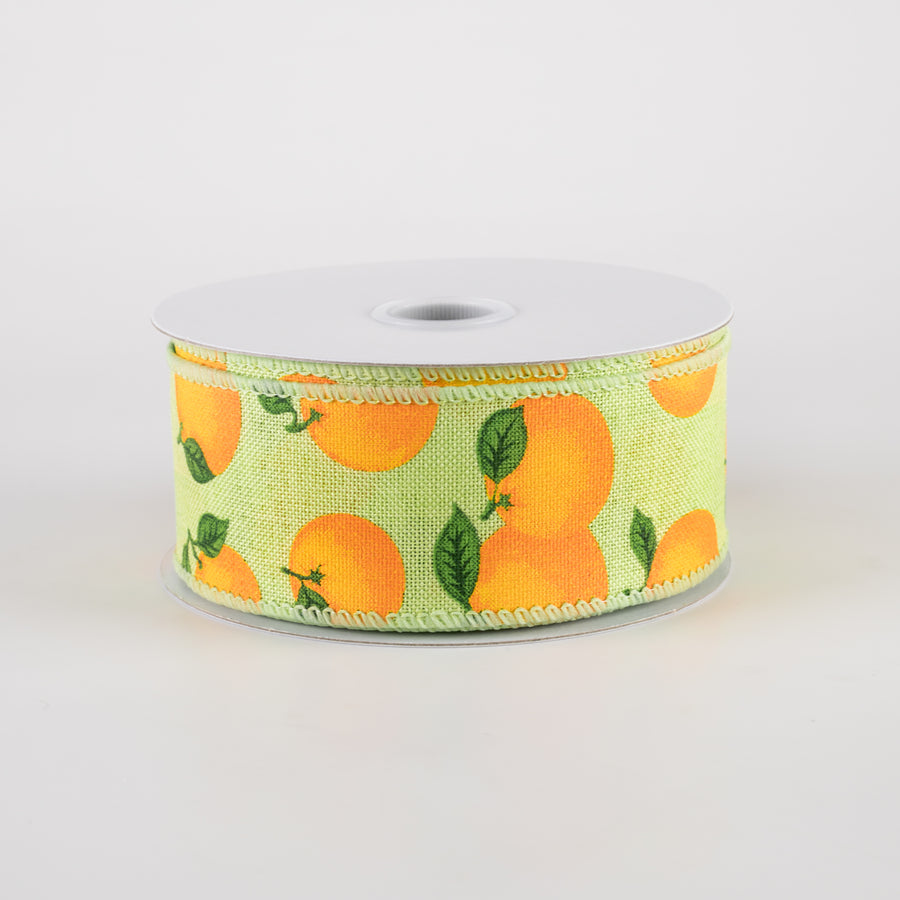 1.5" Linen Oranges Ribbon: Lime Green (10 Yards)