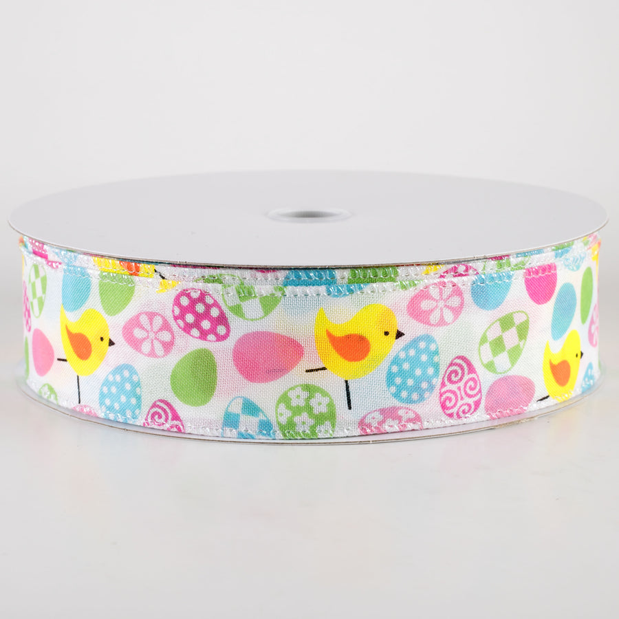 1.5" Linen Patterned Eggs & Chicks Ribbon (50 Yards) Item Number: 831-09-404