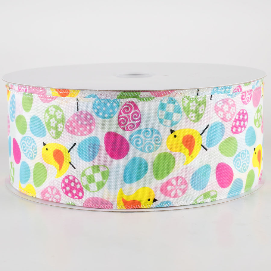 2.5" Linen Patterned Eggs & Chicks Ribbon (50 Yards) Item Number: 831-40-404