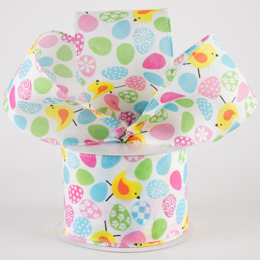 2.5" Linen Patterned Eggs & Chicks Ribbon (10 Yards) Lifestyle Photo