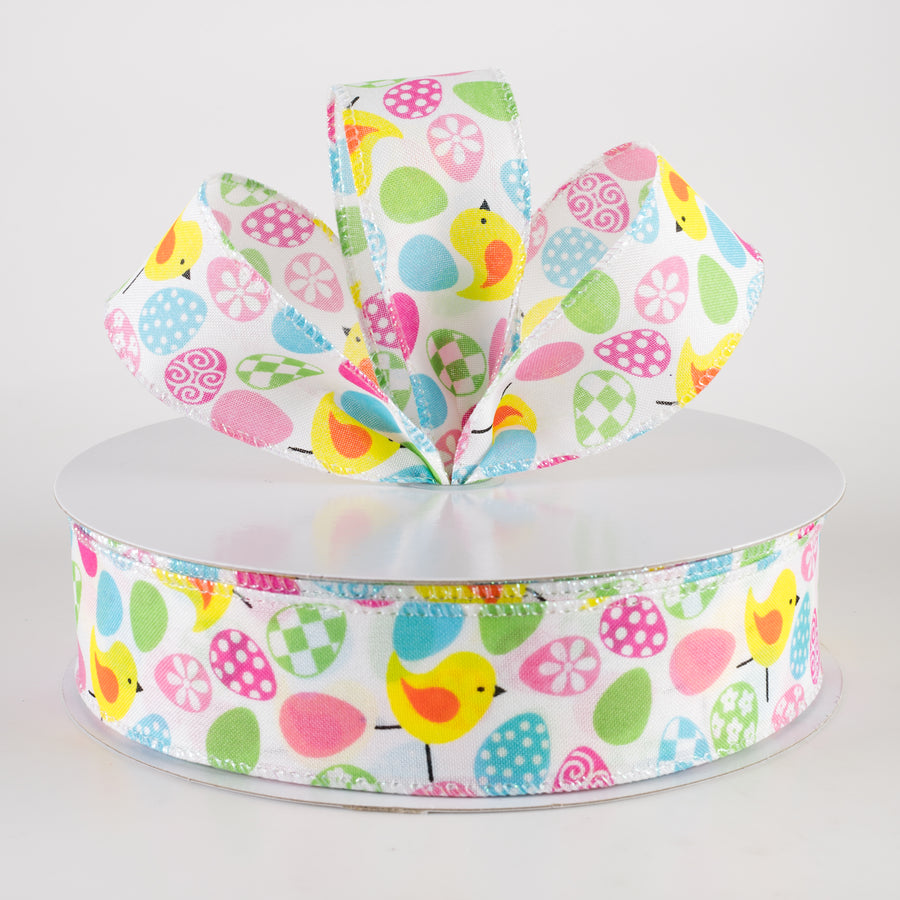 1.5" Linen Patterned Eggs & Chicks Ribbon (50 Yards) Lifestyle Photo