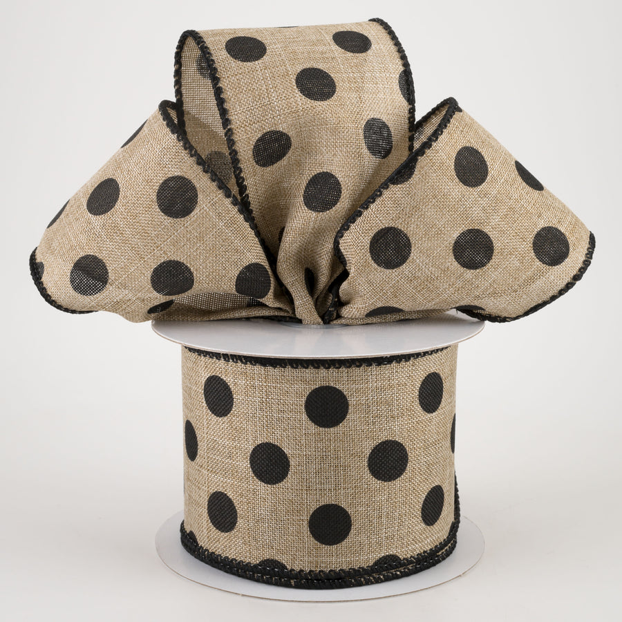 2.5" Linen Polka Dot Ribbon: Black on Natural (10 Yards) Lifestyle Photo