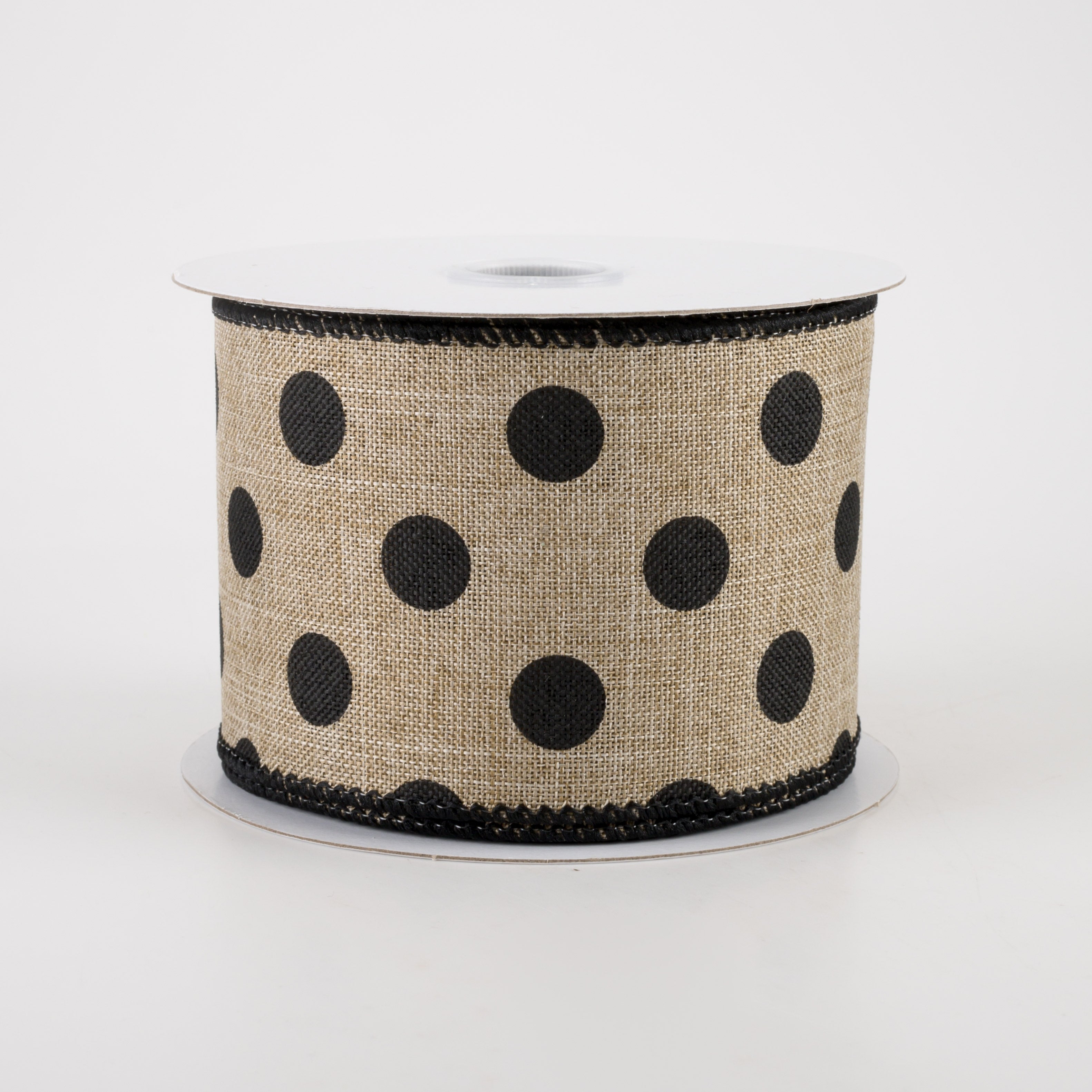2.5" Linen Polka Dot Ribbon: Black on Natural (10 Yards)