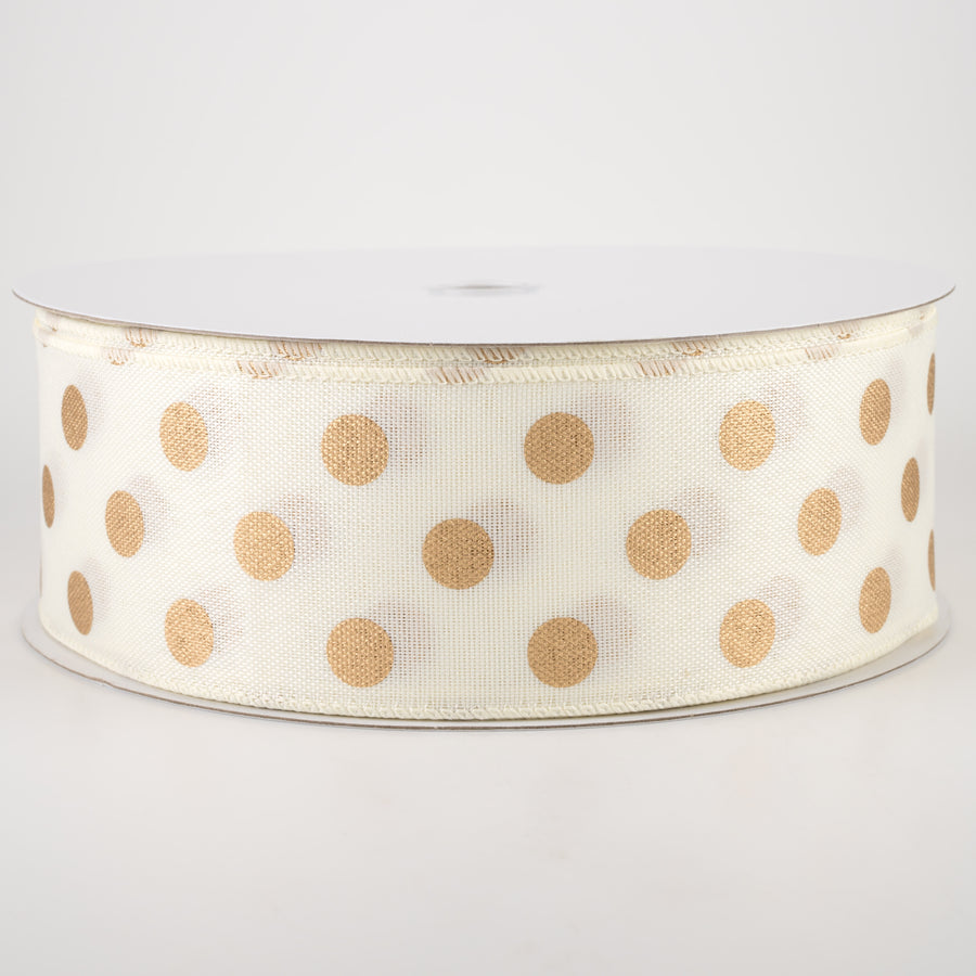 2.5" Linen Polka Dot Ribbon: Old Gold on Ivory (50 Yards) Item Number: 841-40-227