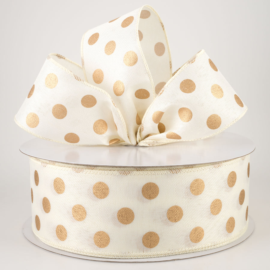 2.5" Linen Polka Dot Ribbon: Old Gold on Ivory (50 Yards) Lifestyle Photo