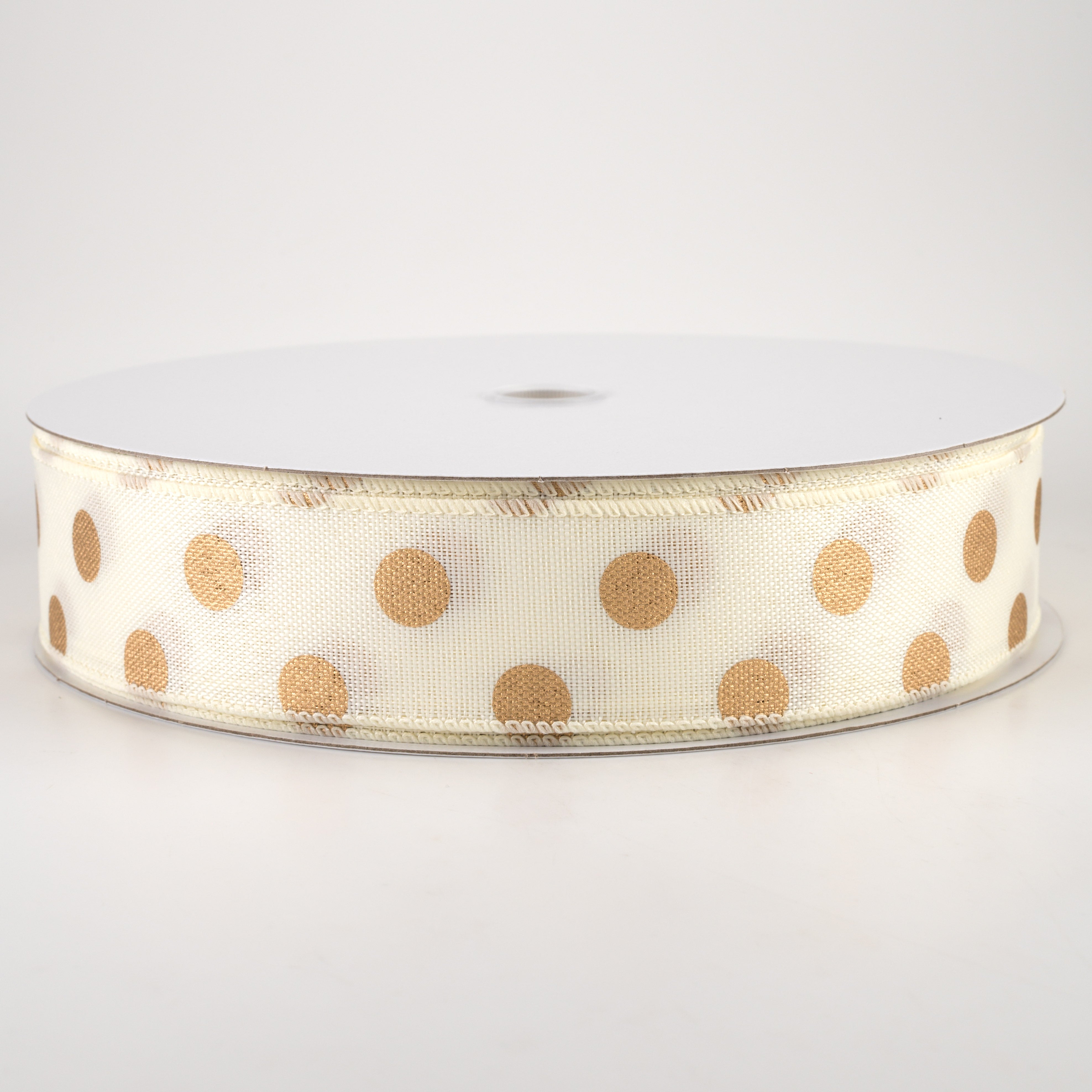 1.5" Linen Polka Dot Ribbon: Old Gold on Ivory (50 Yards)
