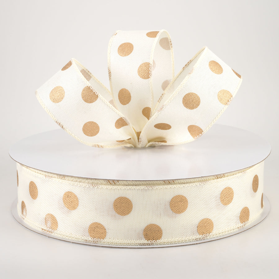 1.5" Linen Polka Dot Ribbon: Old Gold on Ivory (50 Yards) Lifestyle Photo