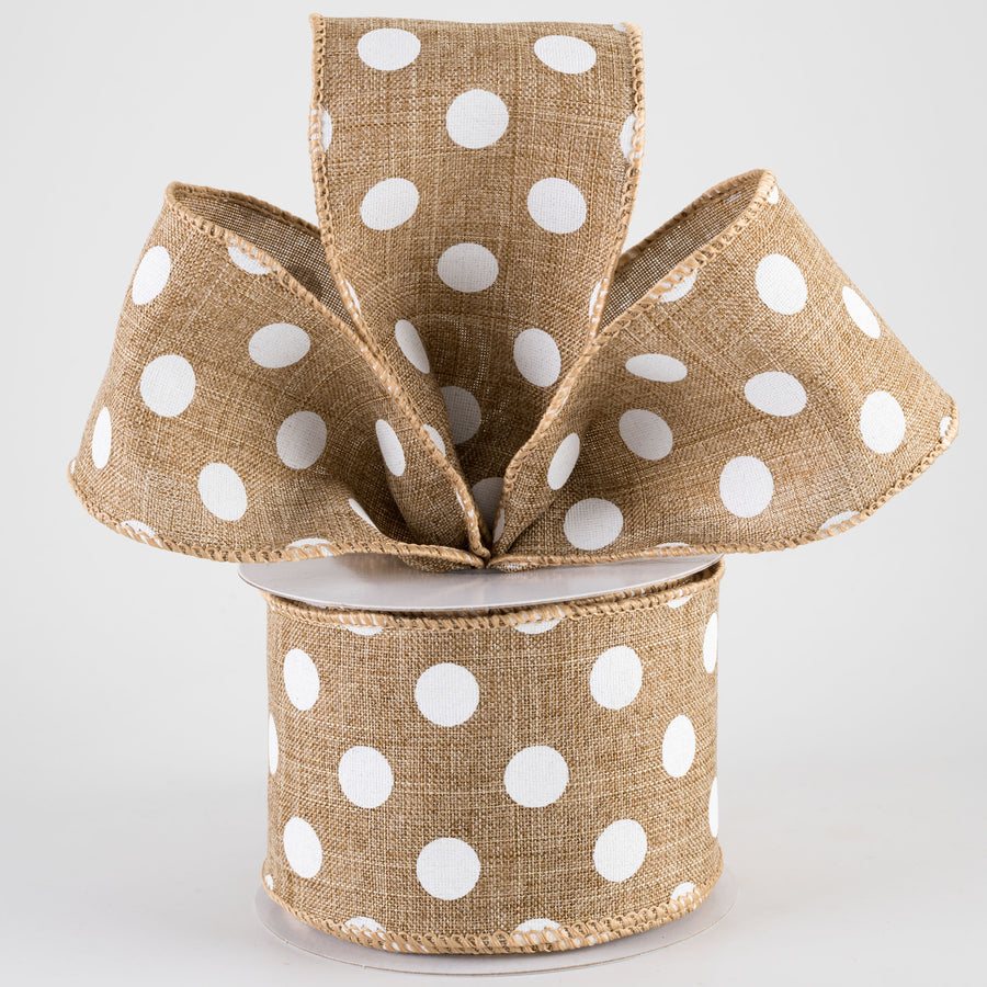 2.5" Linen Polka Dot Ribbon: White on Natural (10 Yards) Lifestyle Photo