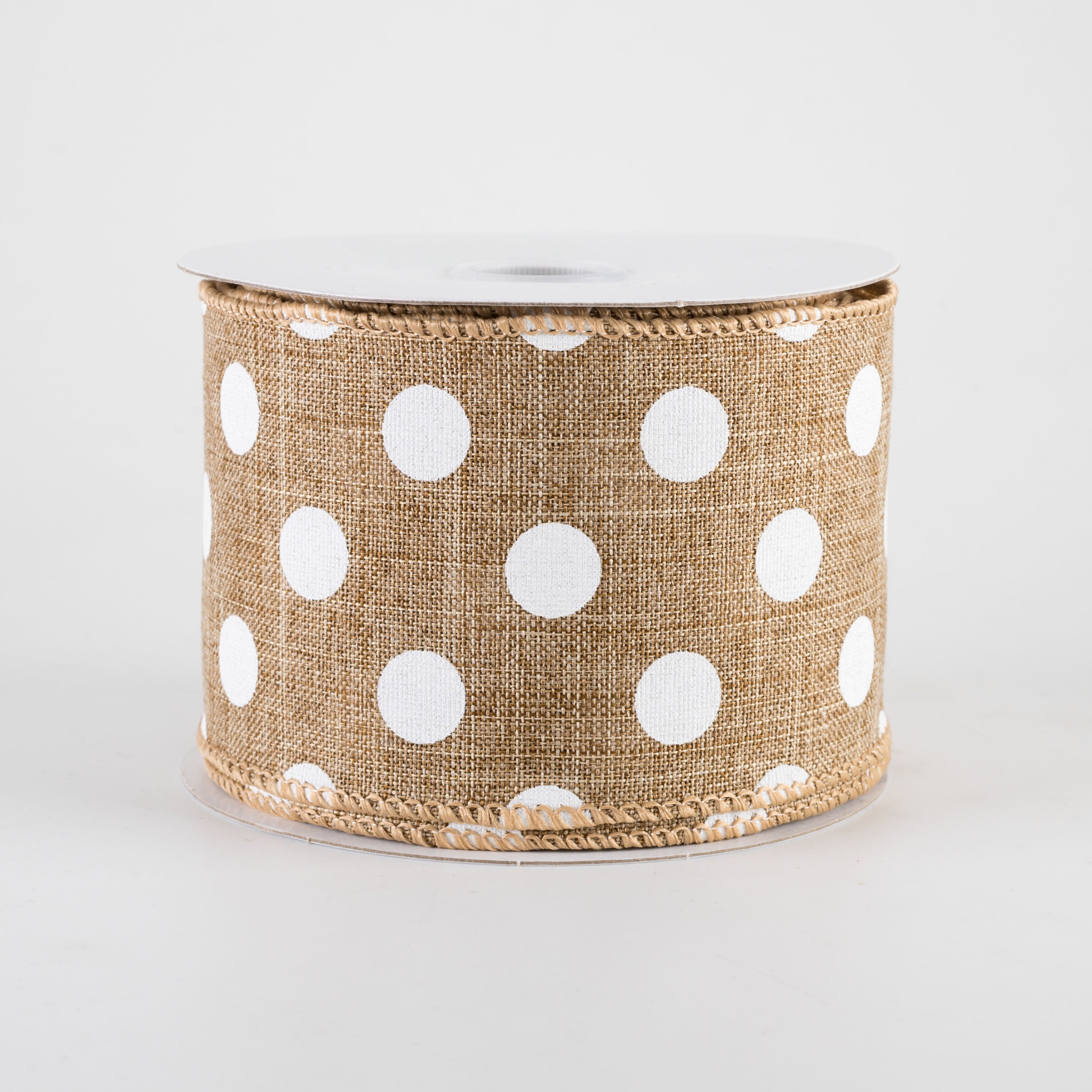 2.5" Linen Polka Dot Ribbon: White on Natural (10 Yards)