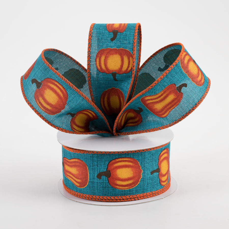 1.5" Linen Pumpkins Ribbon: Teal & Orange (10 Yards) Lifestyle Photo