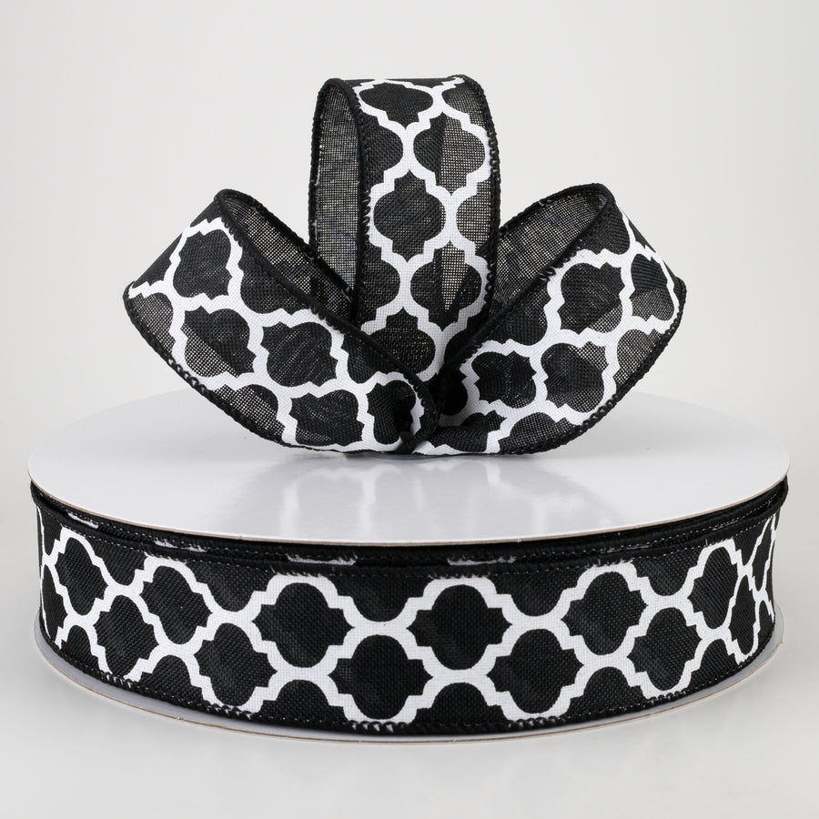 1.5" Linen Quatrefoil Lattice Ribbon: Black & White (50 Yards) Lifestyle Photo