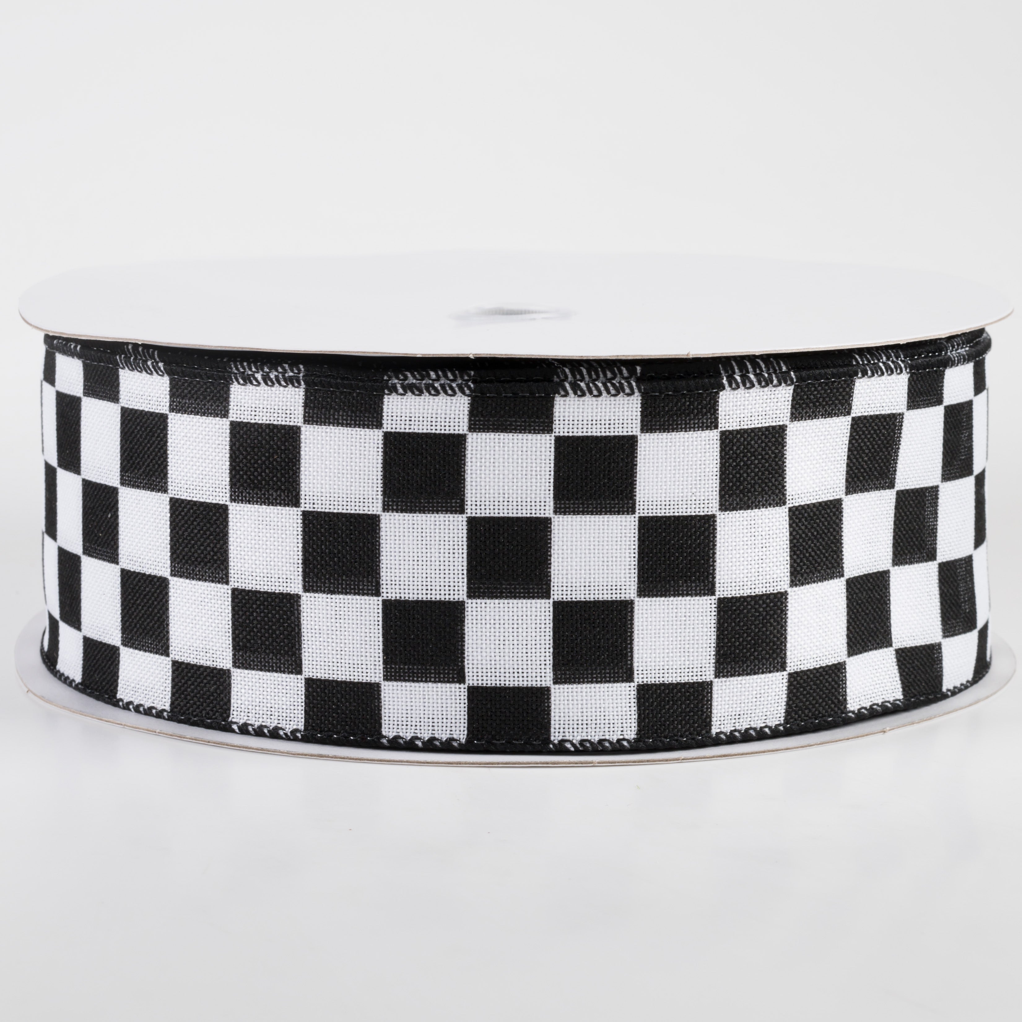 2.5" Linen Race Check Ribbon: Black & White (50 Yards)