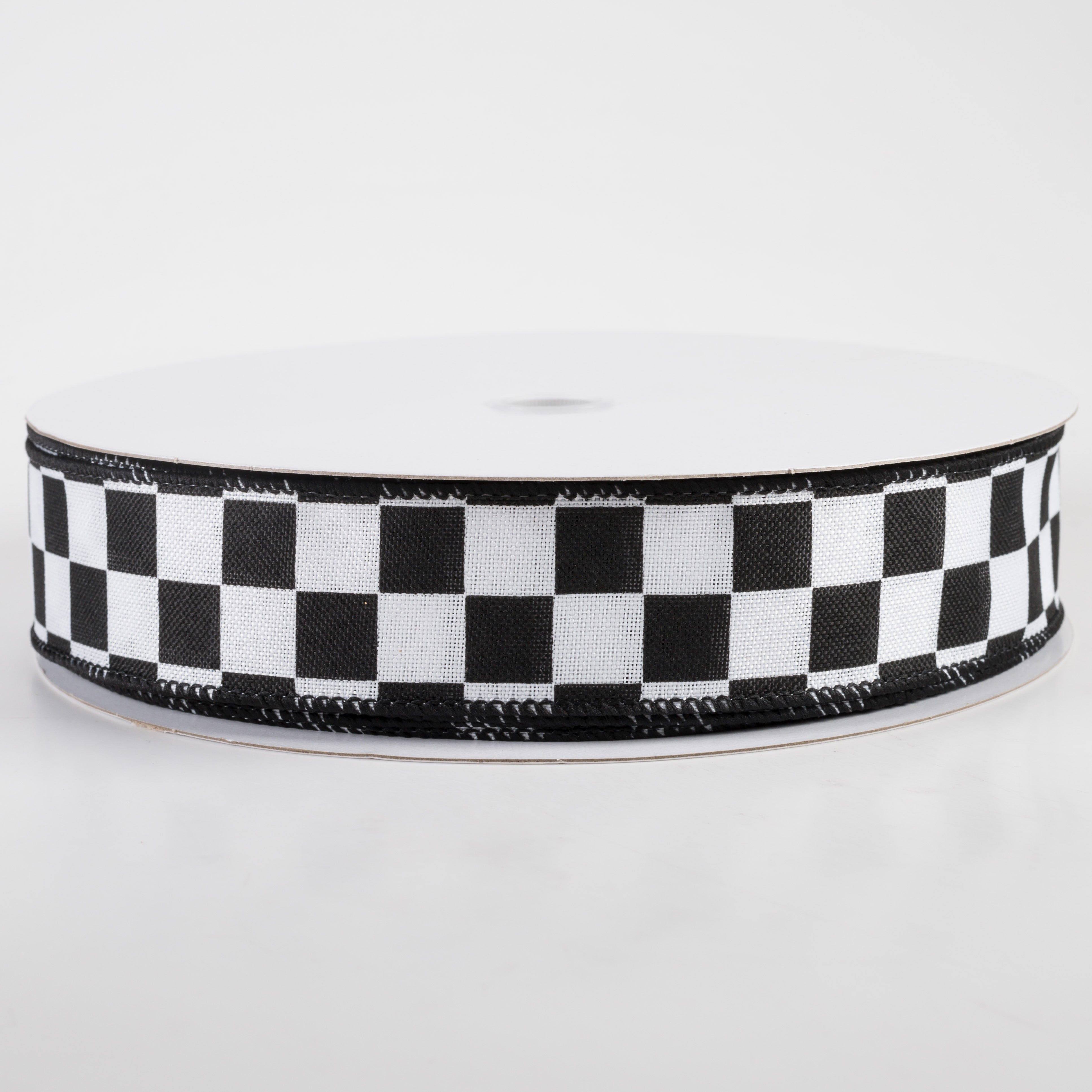 1.5" Linen Race Check Ribbon: Black & White (50 Yards)