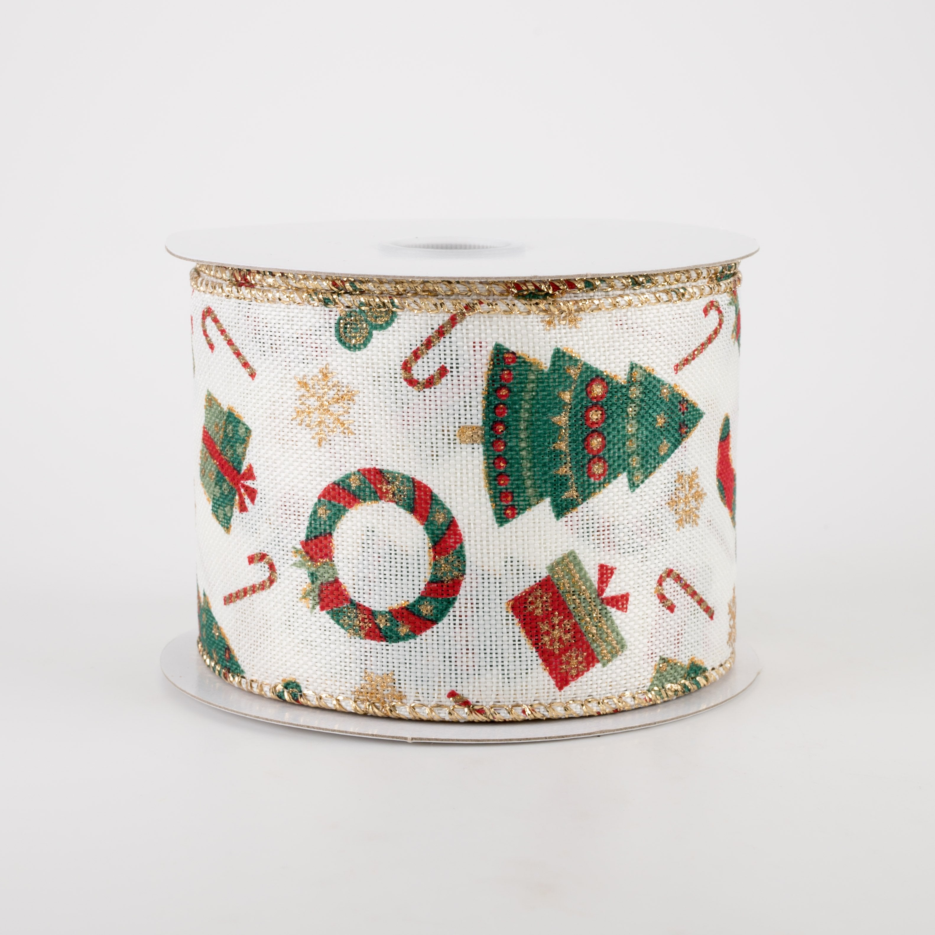 2.5" Linen Retro Christmas Icon Ribbon: Ivory (10 Yards) Item Number: 71132-40-07