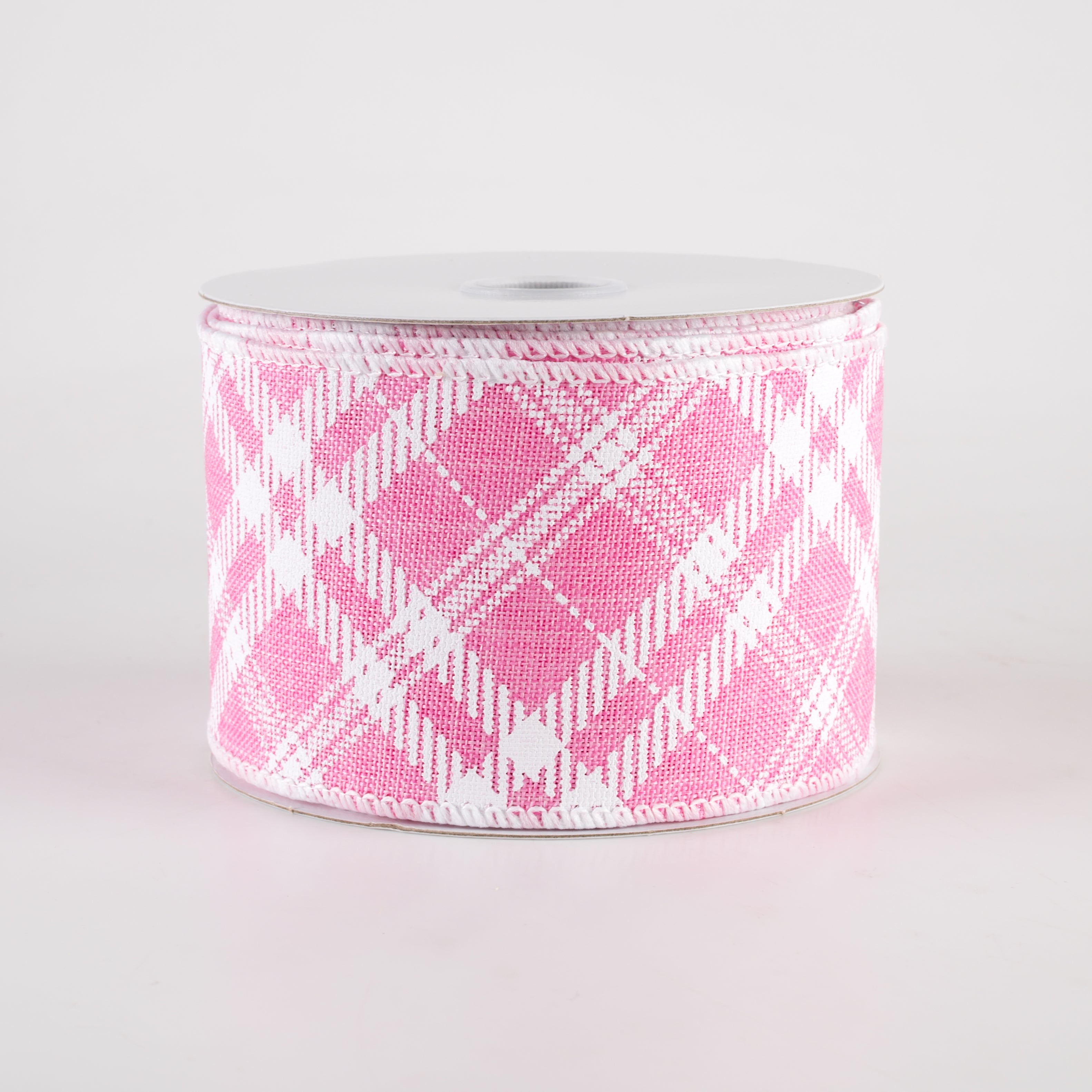 2.5" Linen Sandra Diagonal Plaid Ribbon: Pink (10 Yards) Item Number: 41342-40-03