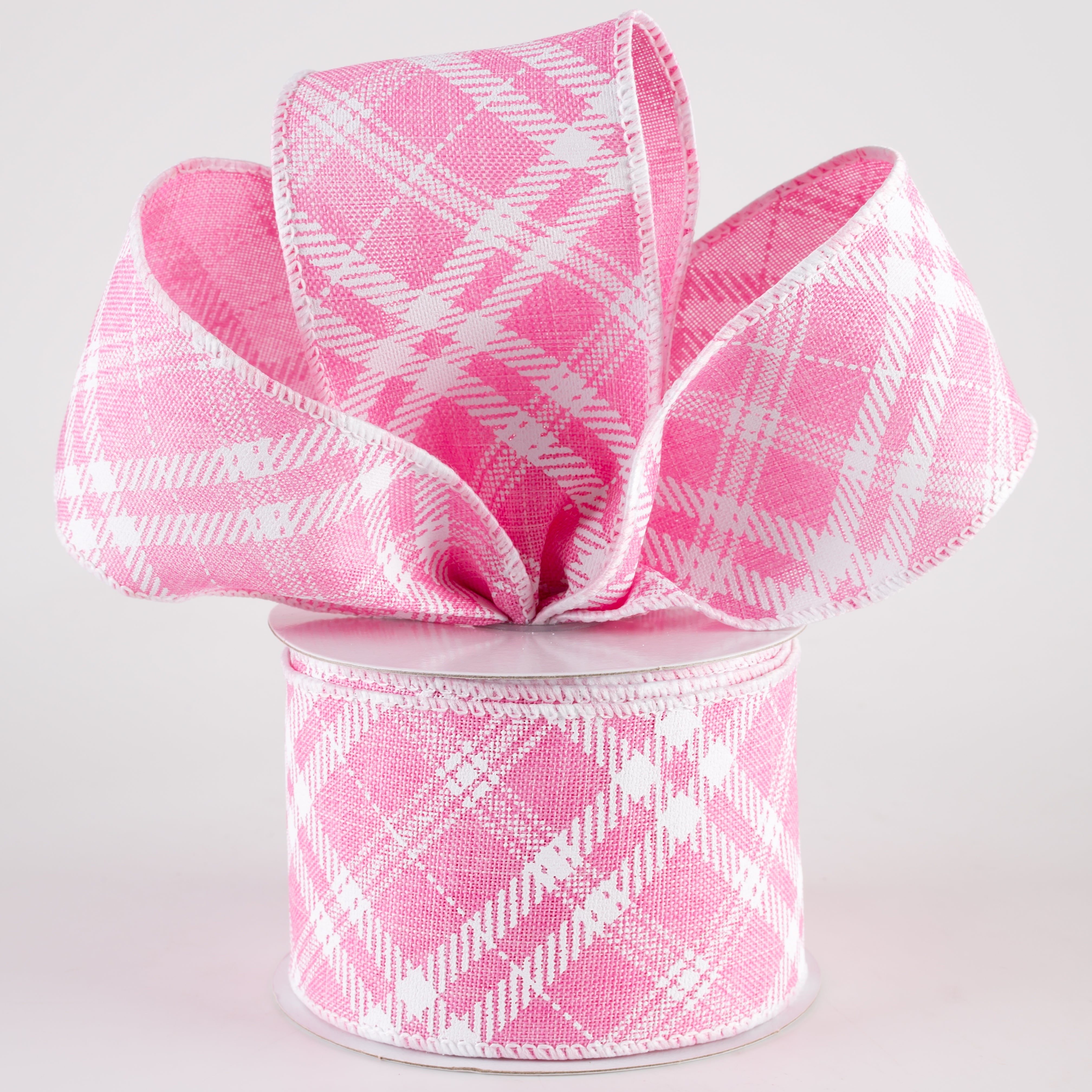 2.5" Linen Sandra Diagonal Plaid Ribbon: Pink (10 Yards) Lifestyle Photo