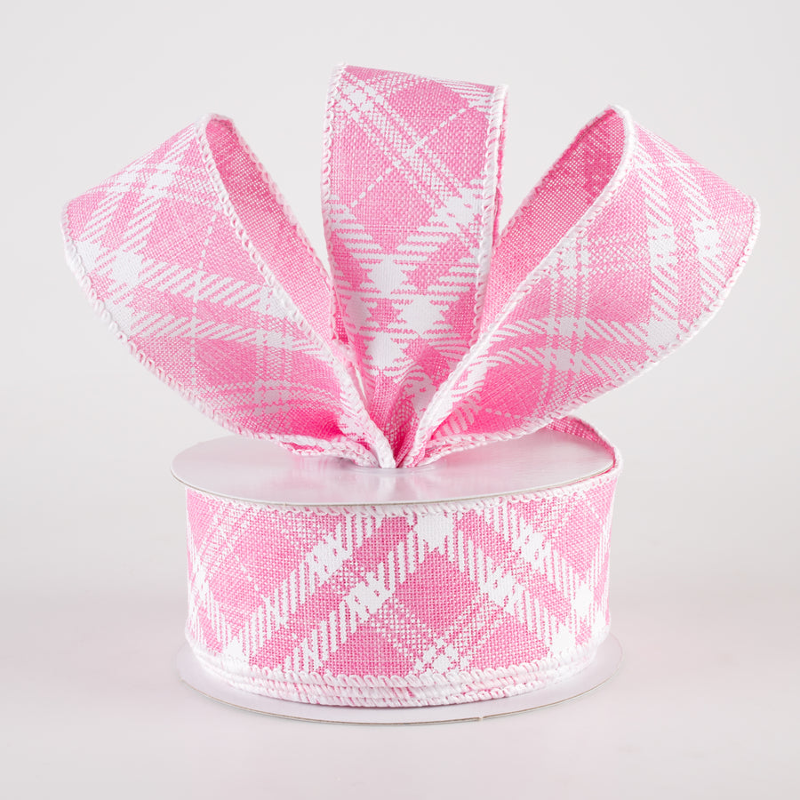 1.5" Linen Sandra Diagonal Plaid Ribbon: Pink (10 Yards) Lifestyle Photo