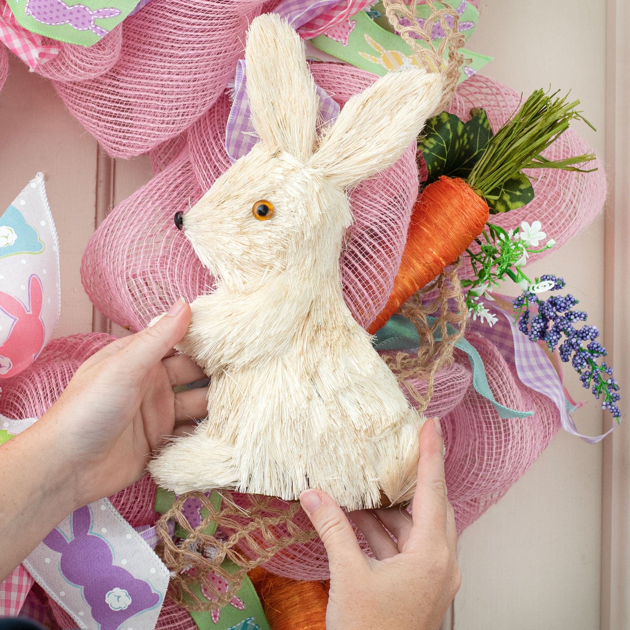 10" Linen Sisal Half Rabbit Decoration: Standing Lifestyle Photo