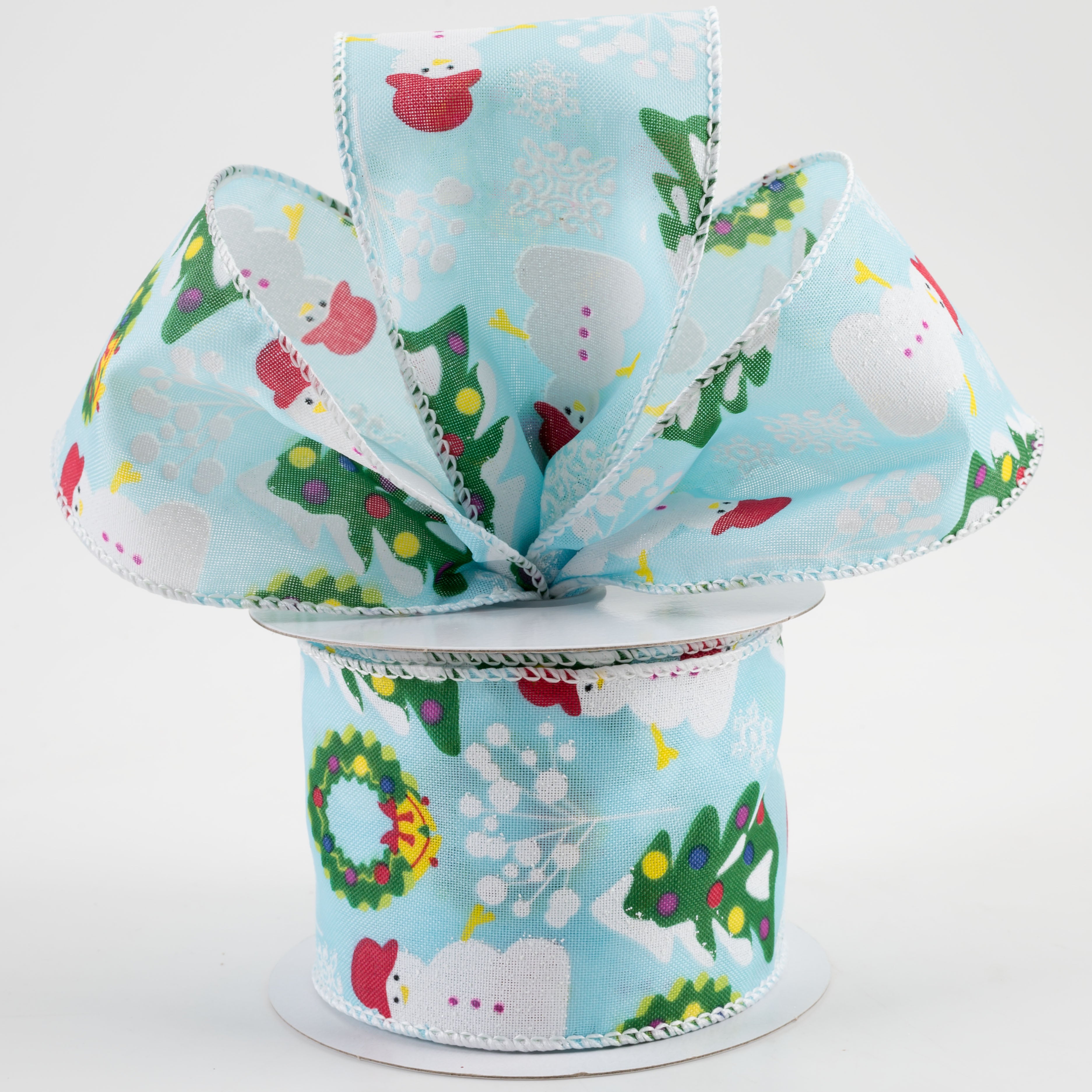 2.5" Linen Snowman, Christmas Wreath, Tree Ribbon: Aqua (10 Yards) Lifestyle Photo