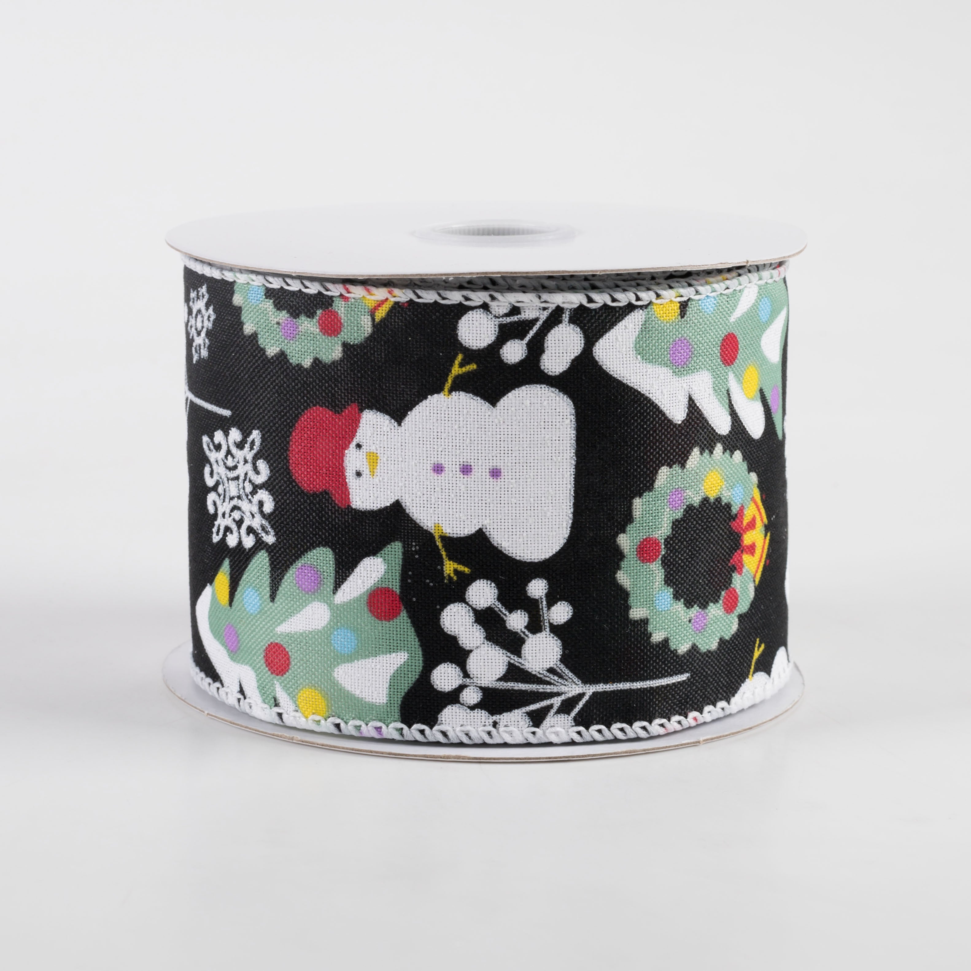 2.5" Linen Snowman, Christmas Wreath, Tree Ribbon: Black (10 Yards)