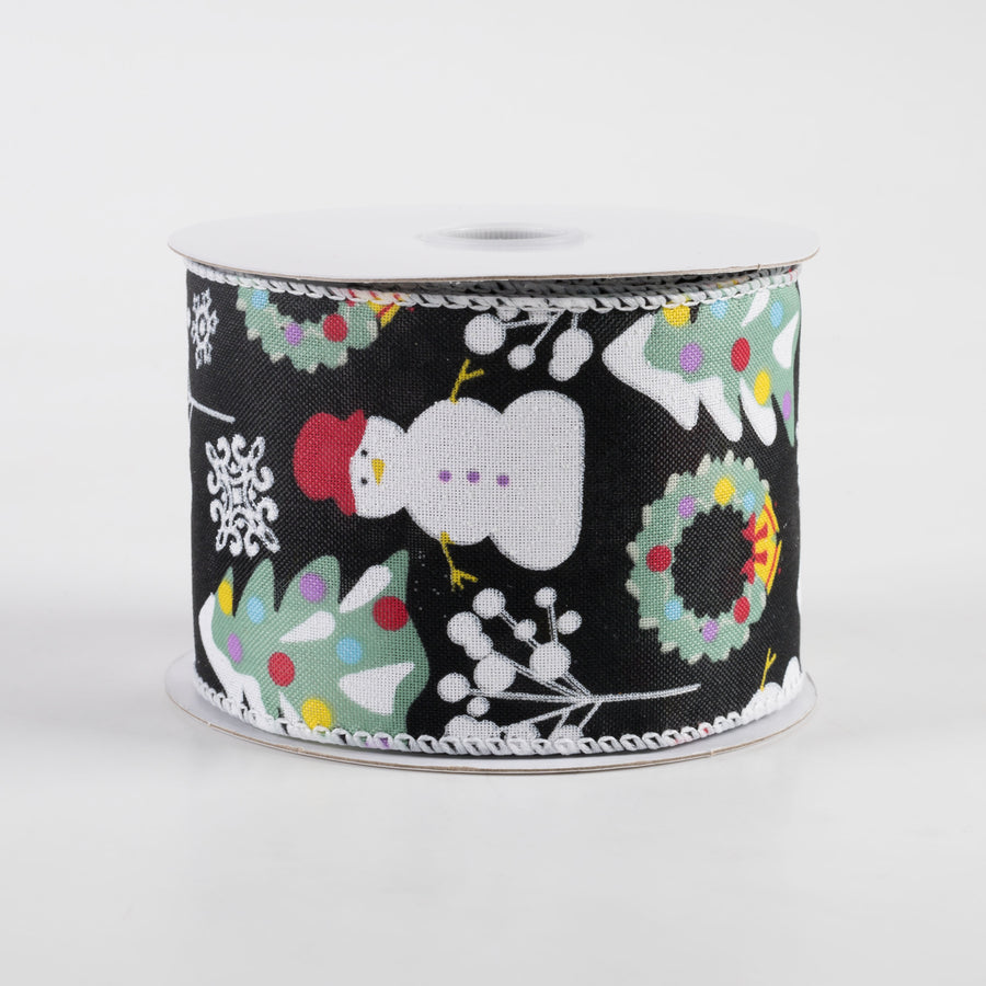 2.5" Linen Snowman, Christmas Wreath, Tree Ribbon: Black (10 Yards)