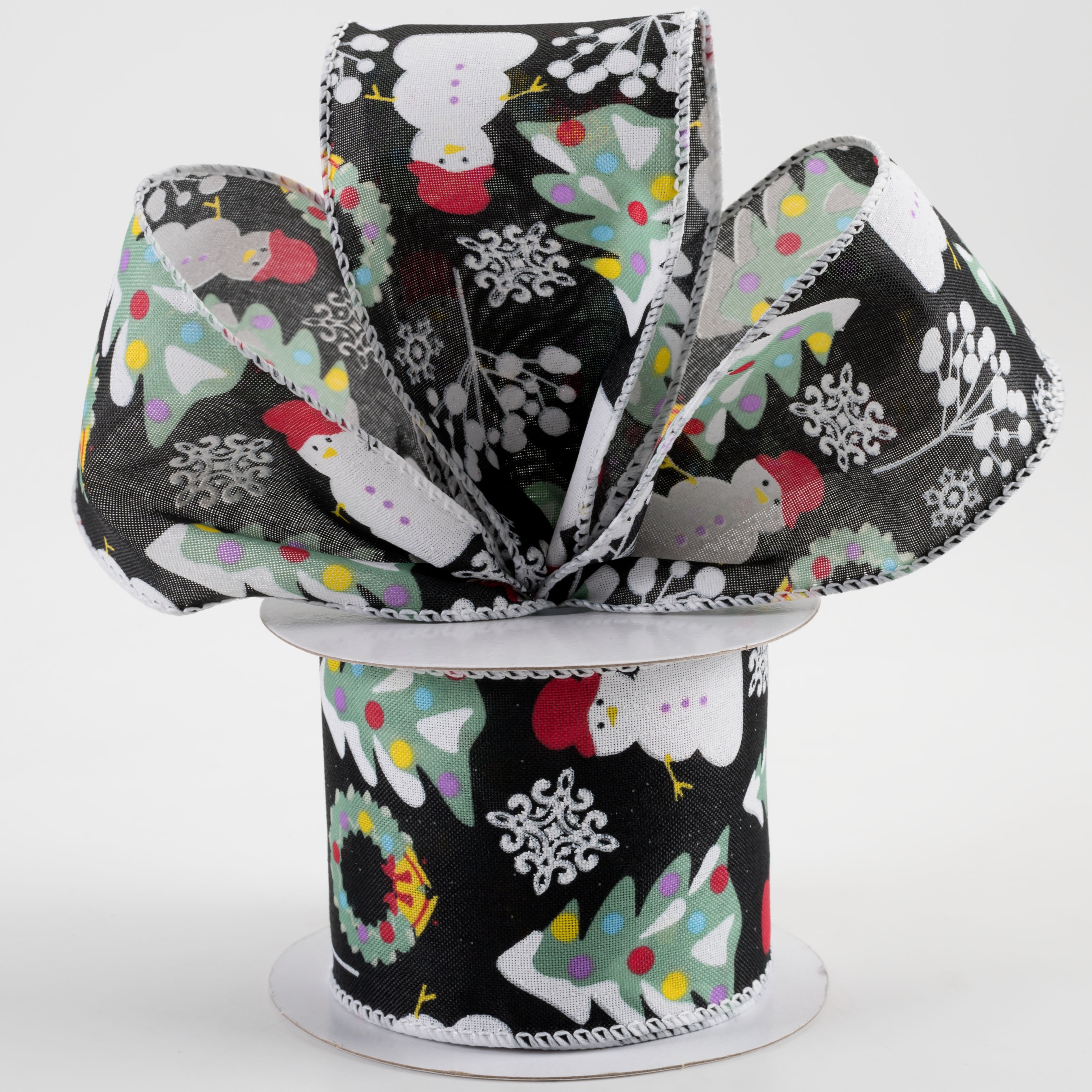 2.5" Linen Snowman, Christmas Wreath, Tree Ribbon: Black (10 Yards) Lifestyle Photo
