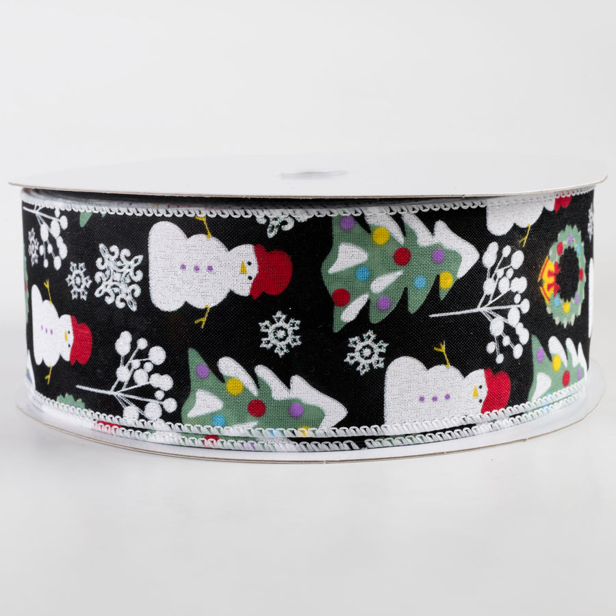 2.5" Linen Snowman, Christmas Wreath, Tree Ribbon: Black (50 Yards)