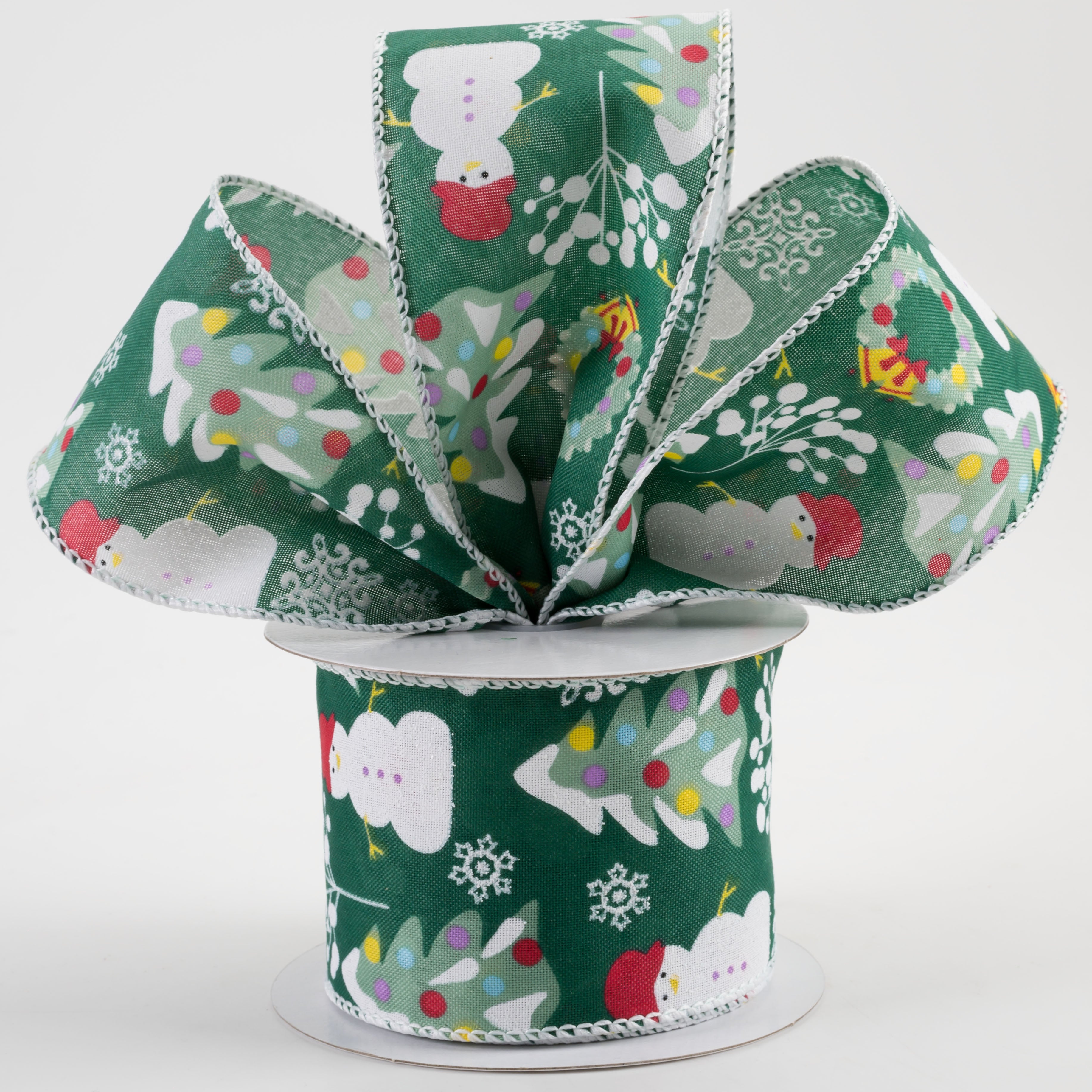 2.5" Linen Snowman, Christmas Wreath, Tree Ribbon: Green (10 Yards) Lifestyle Photo