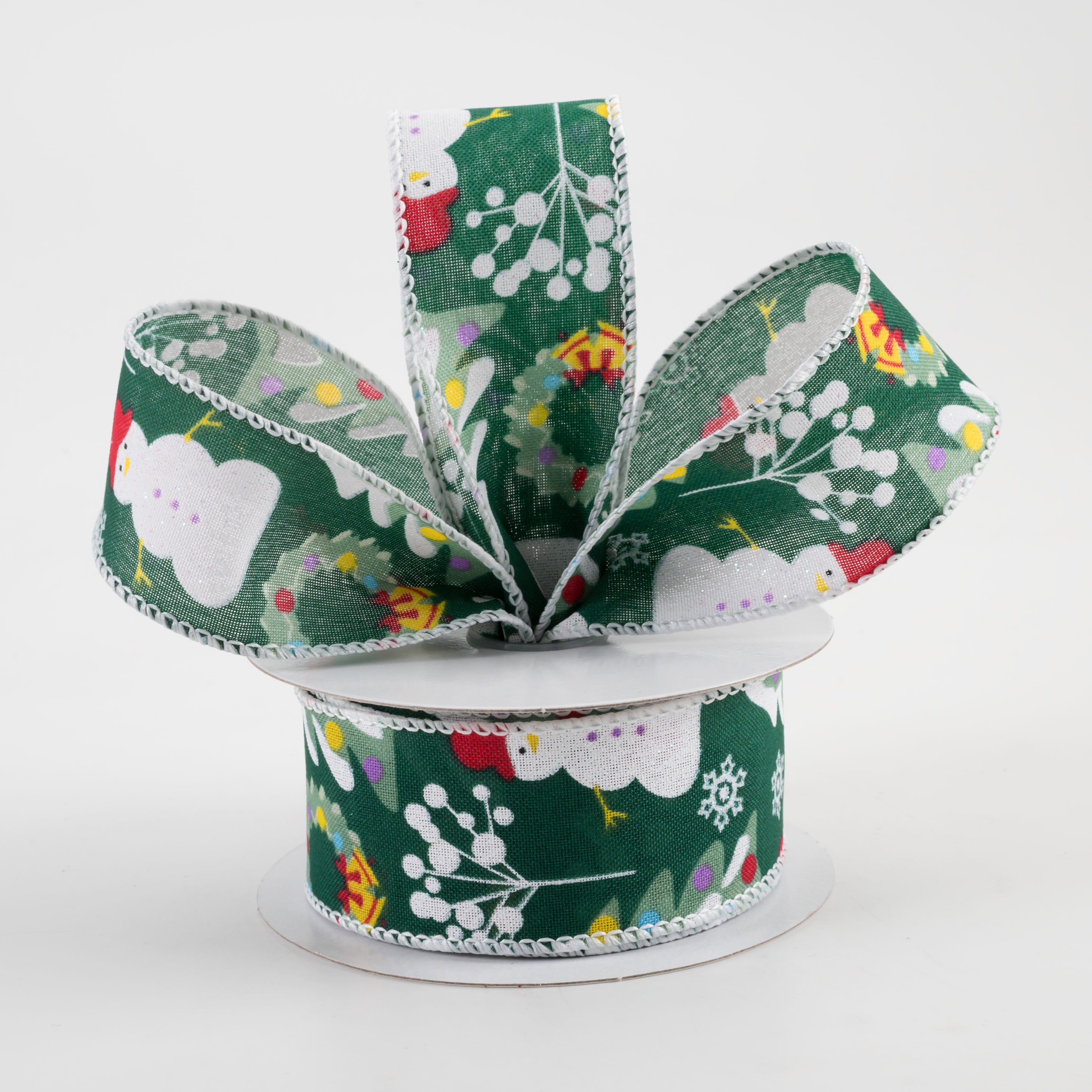 1.5" Linen Snowman, Christmas Wreath, Tree Ribbon: Green (10 Yards) Lifestyle Photo